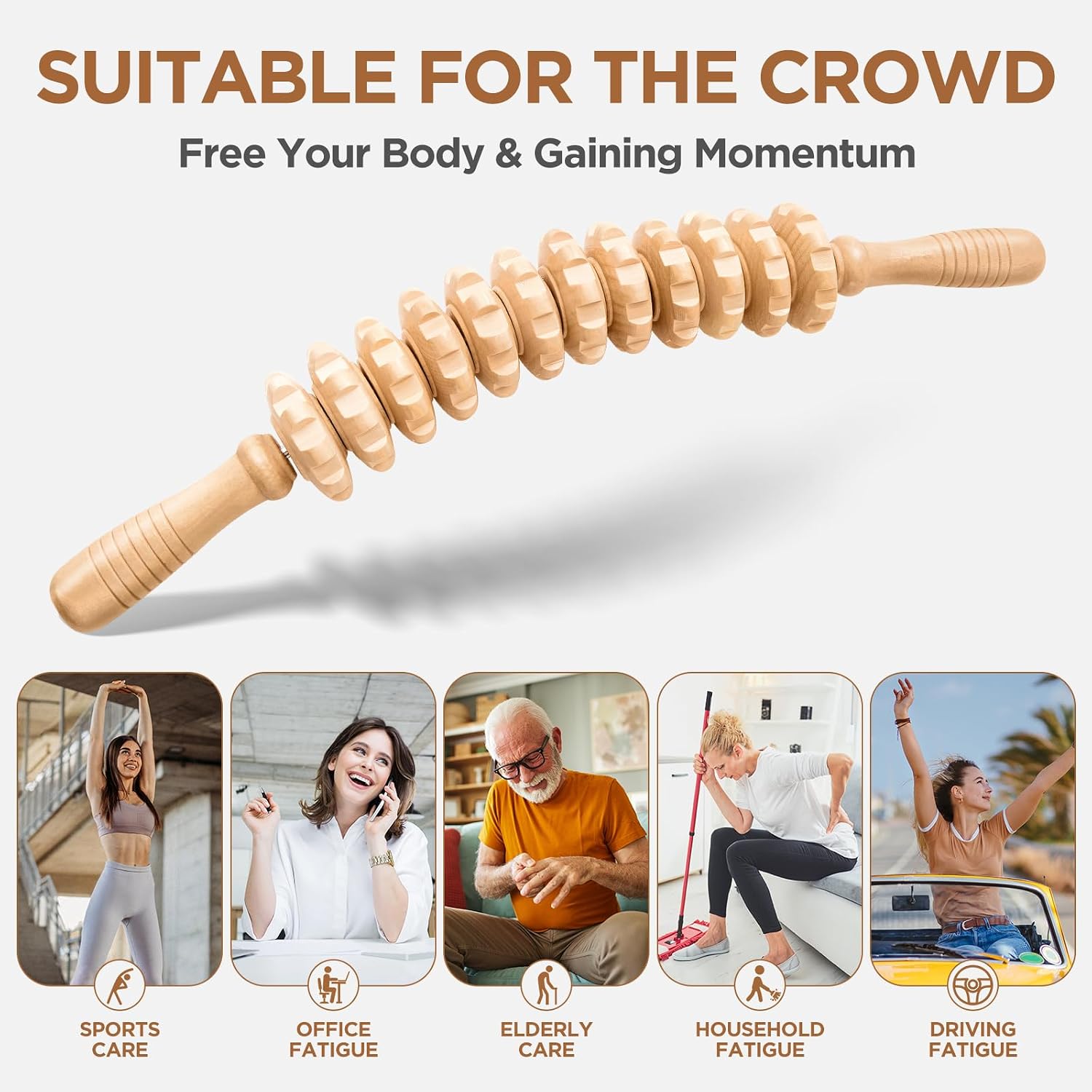Thumbnail 4 de MZDXJ Wooden Cellulite Massage Roller – 12 Wheel Handheld Fascia Tool