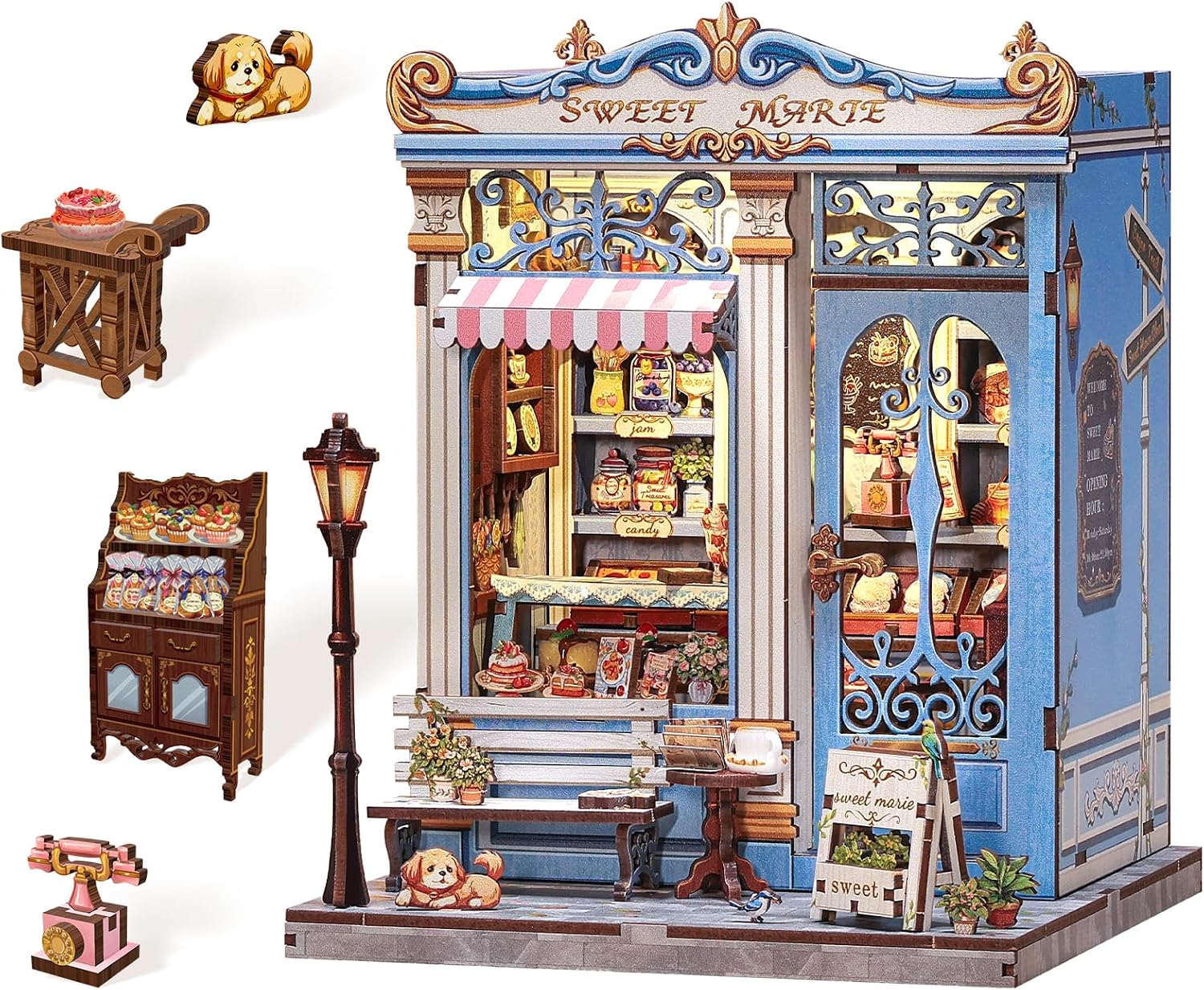 Detalle de Endless Limit Sweet Marie book nook bouwpakket van hout met Franse patisseriesfeer
