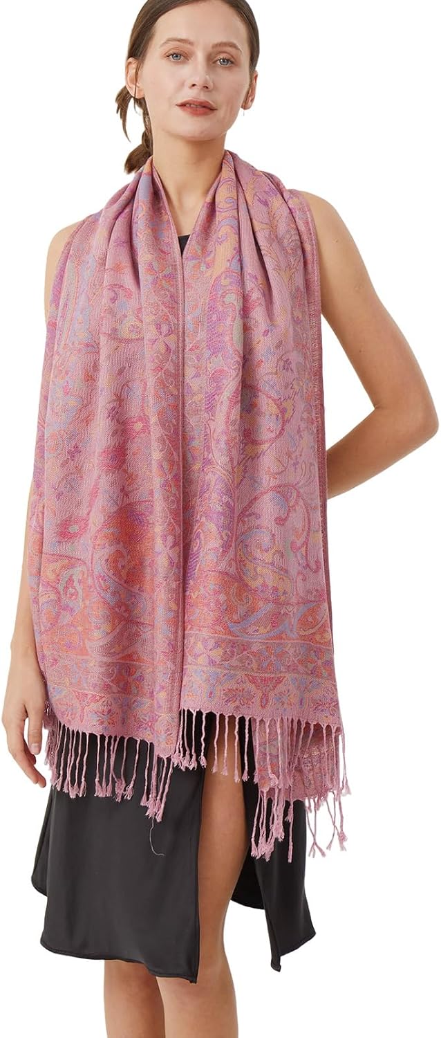 Detalle de Paisley Pashmina Rave Shawl Scarf for Women, Reversible Ethnic Jacquard Wrap
