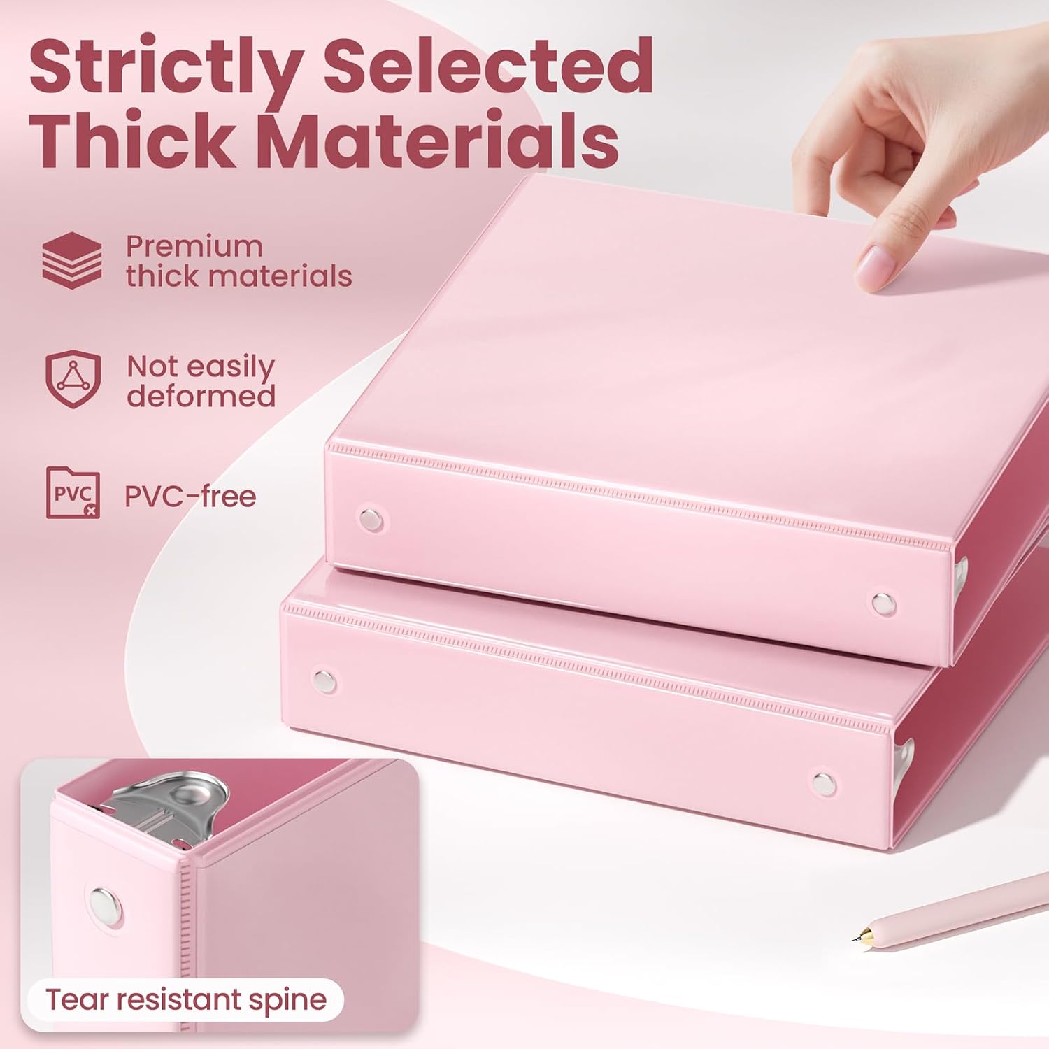 Detalle 2 de SUNEE 1.5-Inch 3-Ring Binder 2-Pack, Pink, PVC-Free Clear View