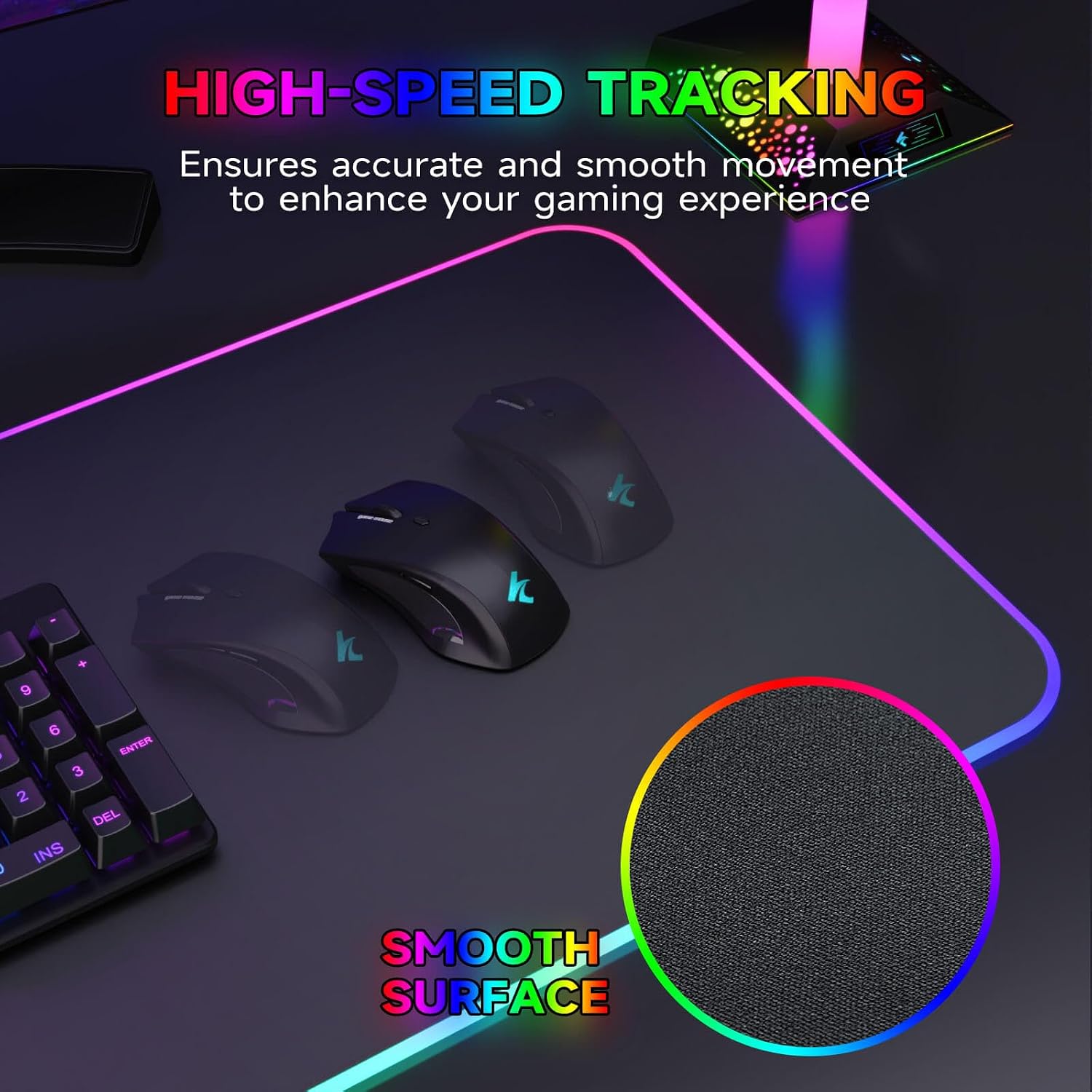 Detalle de Hcman Charging RGB Gaming Mouse Pad - Wireless 15W, Extra Large 80x30cm