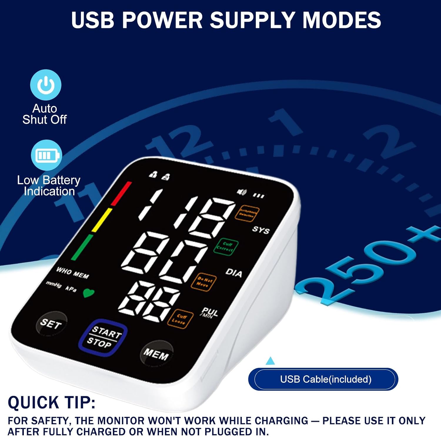 Detalle 1 de Estabien Automatic Upper Arm Blood Pressure Monitor with LED Display and Adjustable Cuff