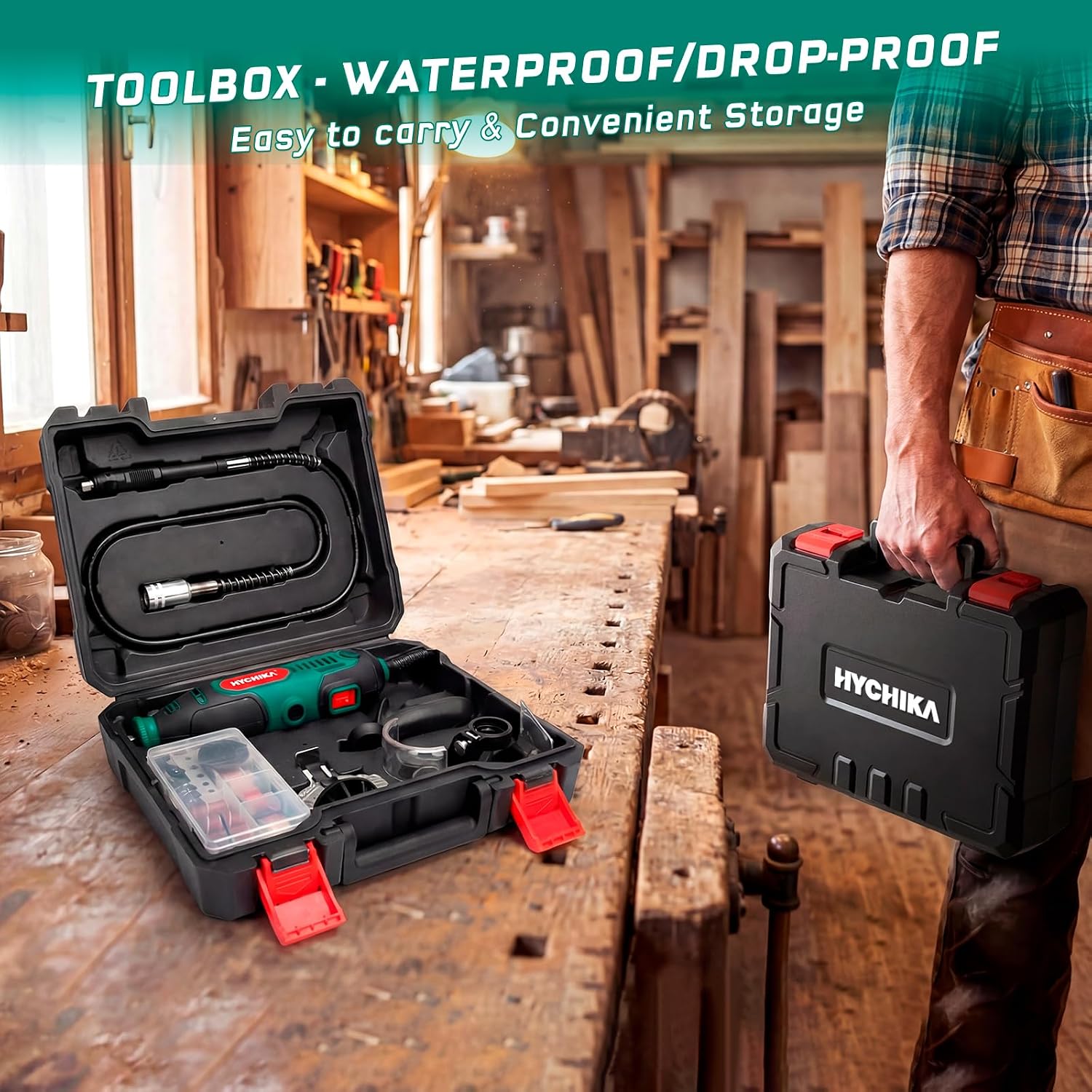 Thumbnail 6 de HYCHIKA Rotary Tool Kit with Chainsaw Sharpener – 150W, 7-Speed, 167 Accessories