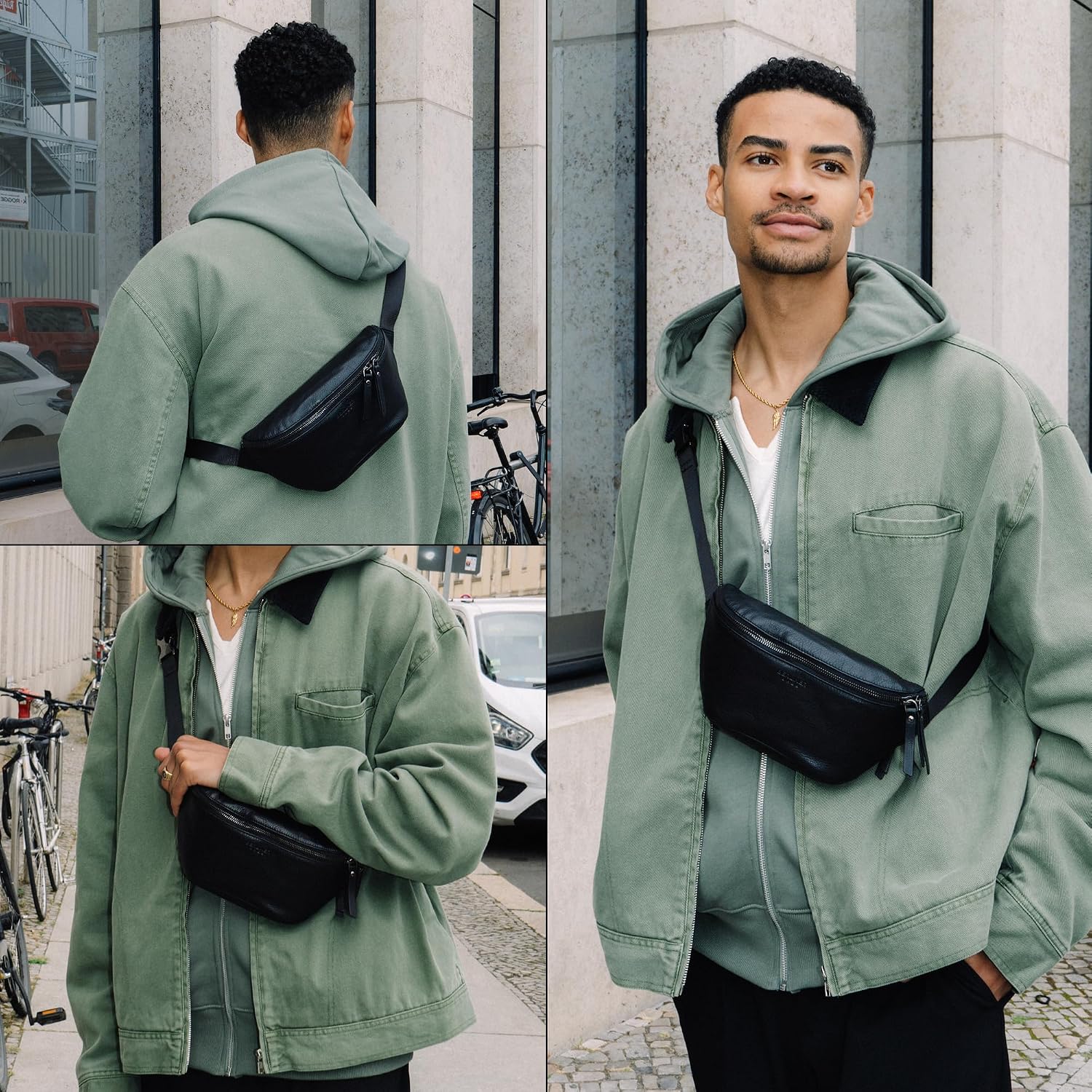 Thumbnail 6 de Berliner Bags Noah Sac Banane en Cuir Noir