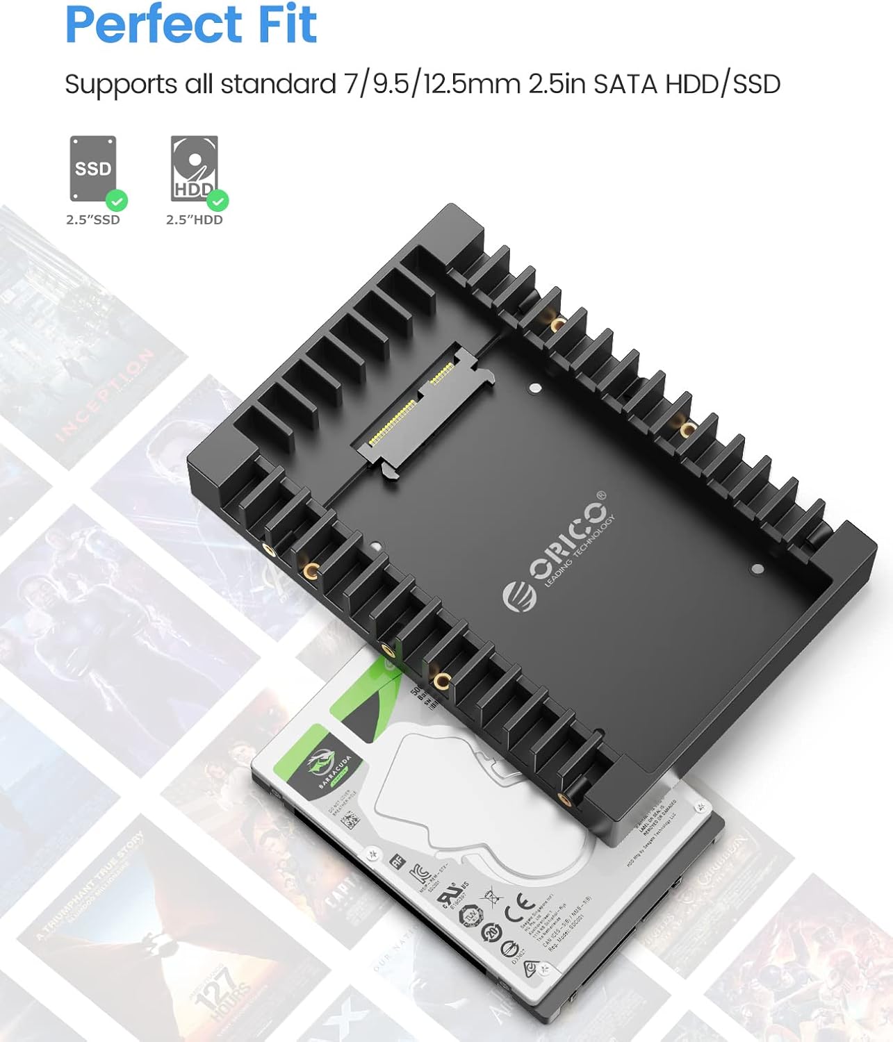 Detalle 2 de ORICO 2.5 to 3.5 Inch HDD/SSD Mounting Bracket – Removable Mounting Bracket for 7/9.5/12.5 mm SATA Drives