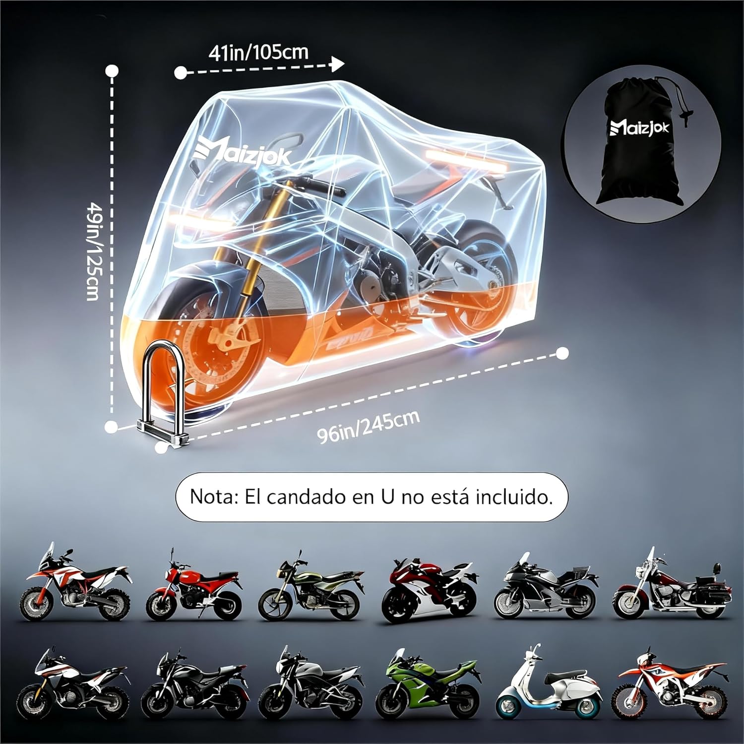 Thumbnail 4 de Maizjok Funda Moto Impermeable 245x105x125 cm
