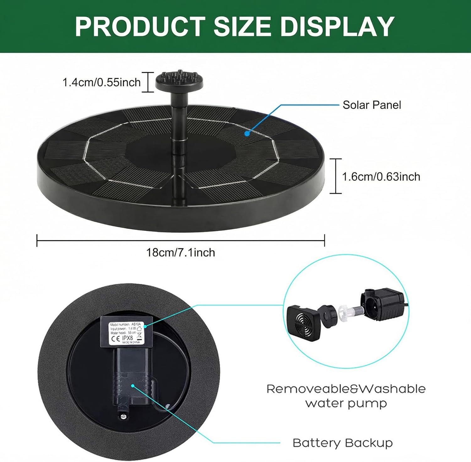 Thumbnail 2 de Solar Springbrunnen mit 3,5 Watt (2026 Upgrade) – schwimmende Solarteichpumpe mit 6 Düsen