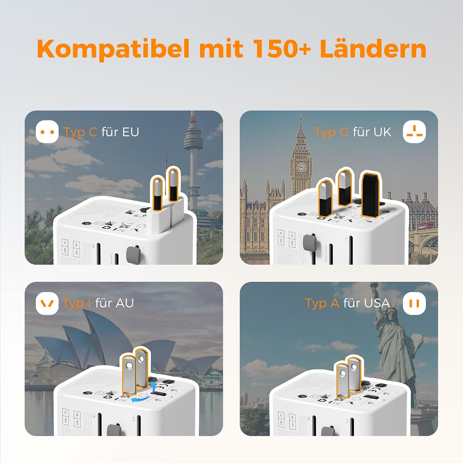 Thumbnail 1 de TESSAN Reiseadapter Weltweit mit 2 USB‑A & 3 USB‑C