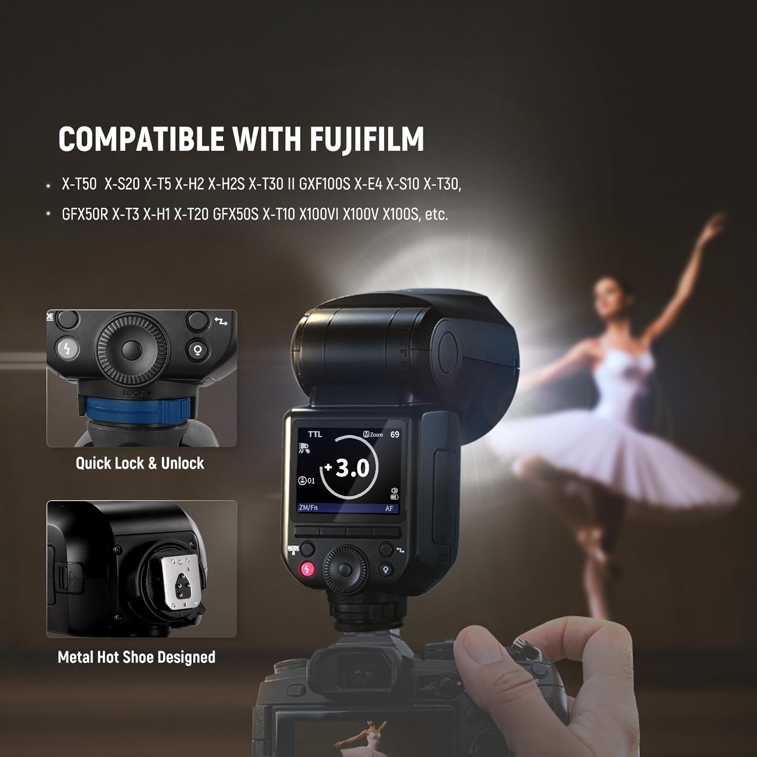 Thumbnail 1 de NEEWER Z2PRO-F 2.4G TTL Round Head Flash Speedlite for Fujifilm (76Ws, HSS 1/8000s, Godox wireless)