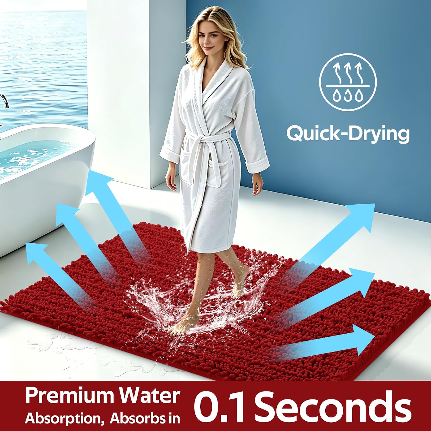 Thumbnail 3 de ACCUMTEK Upgrade Extra Large Red Bath Rug Set 3-piece