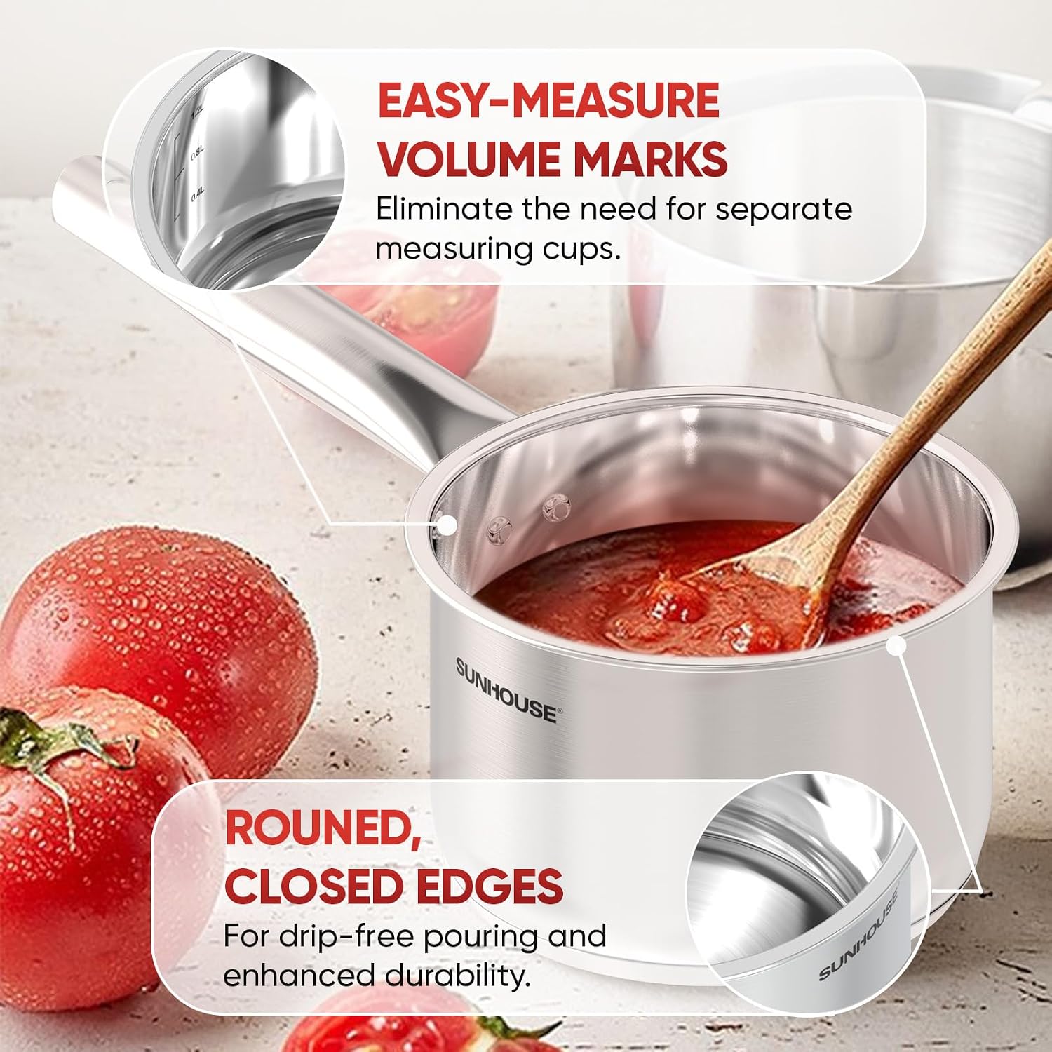 Thumbnail 5 de SUNHOUSE 3-Quart Stainless Steel Saucepan with Lid