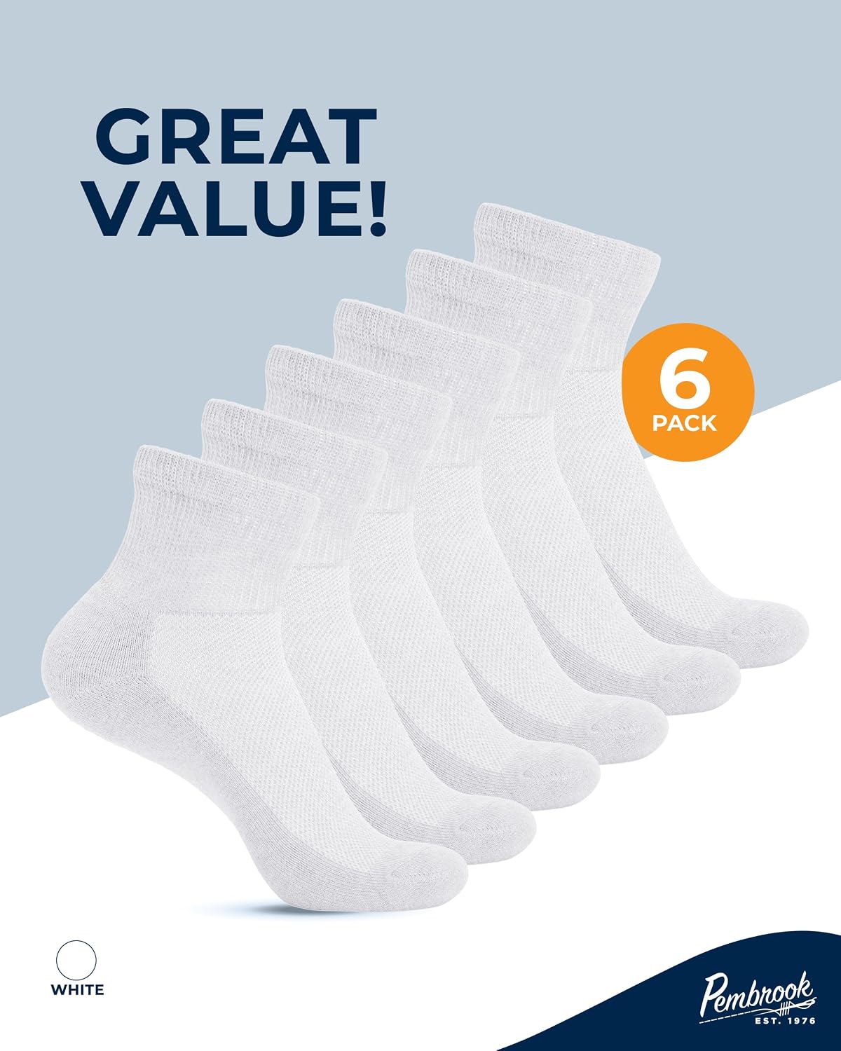 Detalle de Pembrook Ankle Diabetic Socks for Women & Men – 6 Pairs, Wide Non-Binding Quarter Length, Edema & Neuropathy Relief