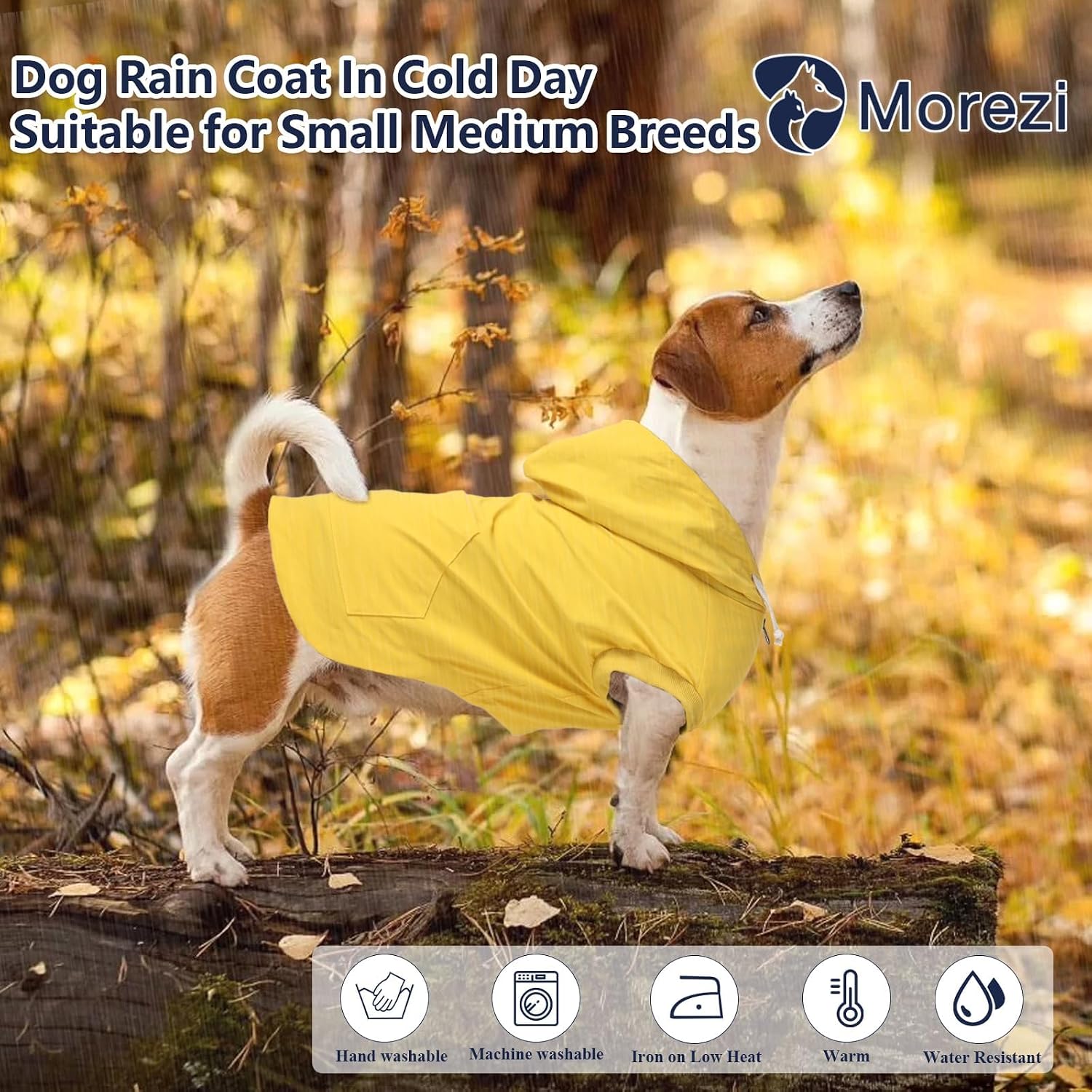 Detalle de Dog Raincoat Rain Jacket for Small to Medium Breeds – Waterproof with Harness Hole and Pocket – Yellow, XS