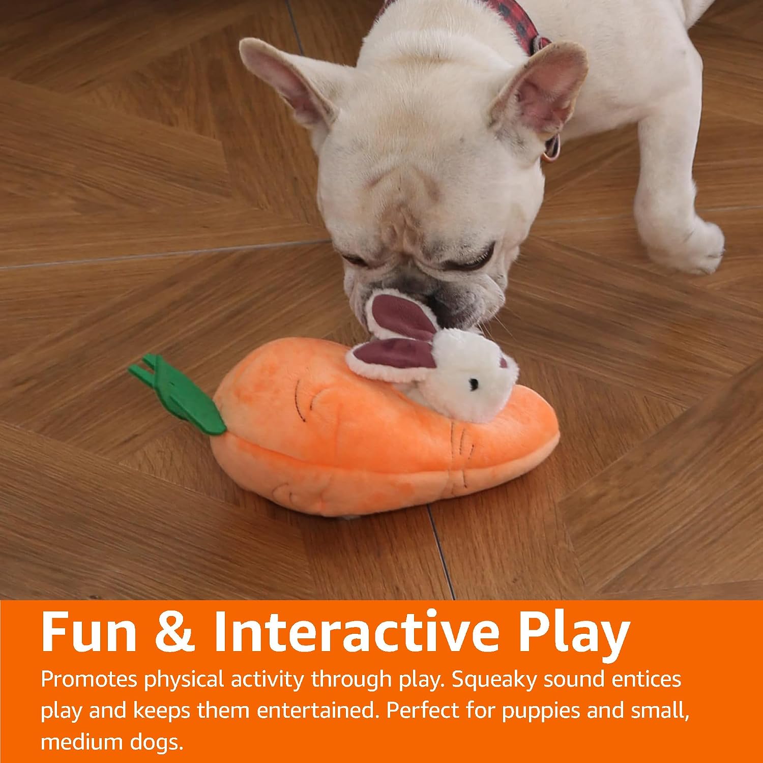 Detalle de Amazon Basics Rabbit and Carrot Puppy/Dog Toys for Hide and Seek – 5 Plush Toys (Orange and White)