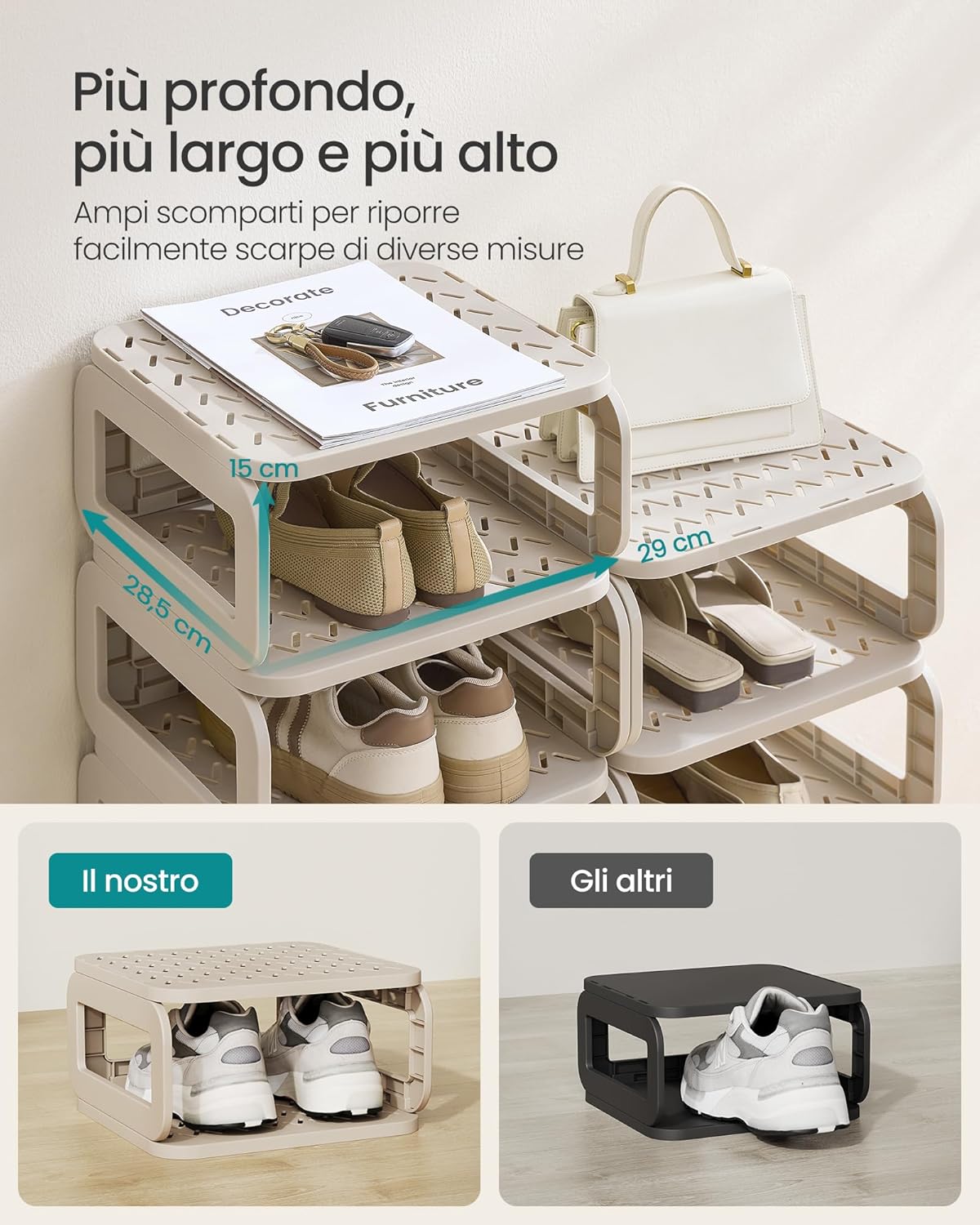 Thumbnail 3 de SONGMICS Scarpiera Salvaspazio Slim, 10 Scomparti – Beige Cappuccino LPC038K01