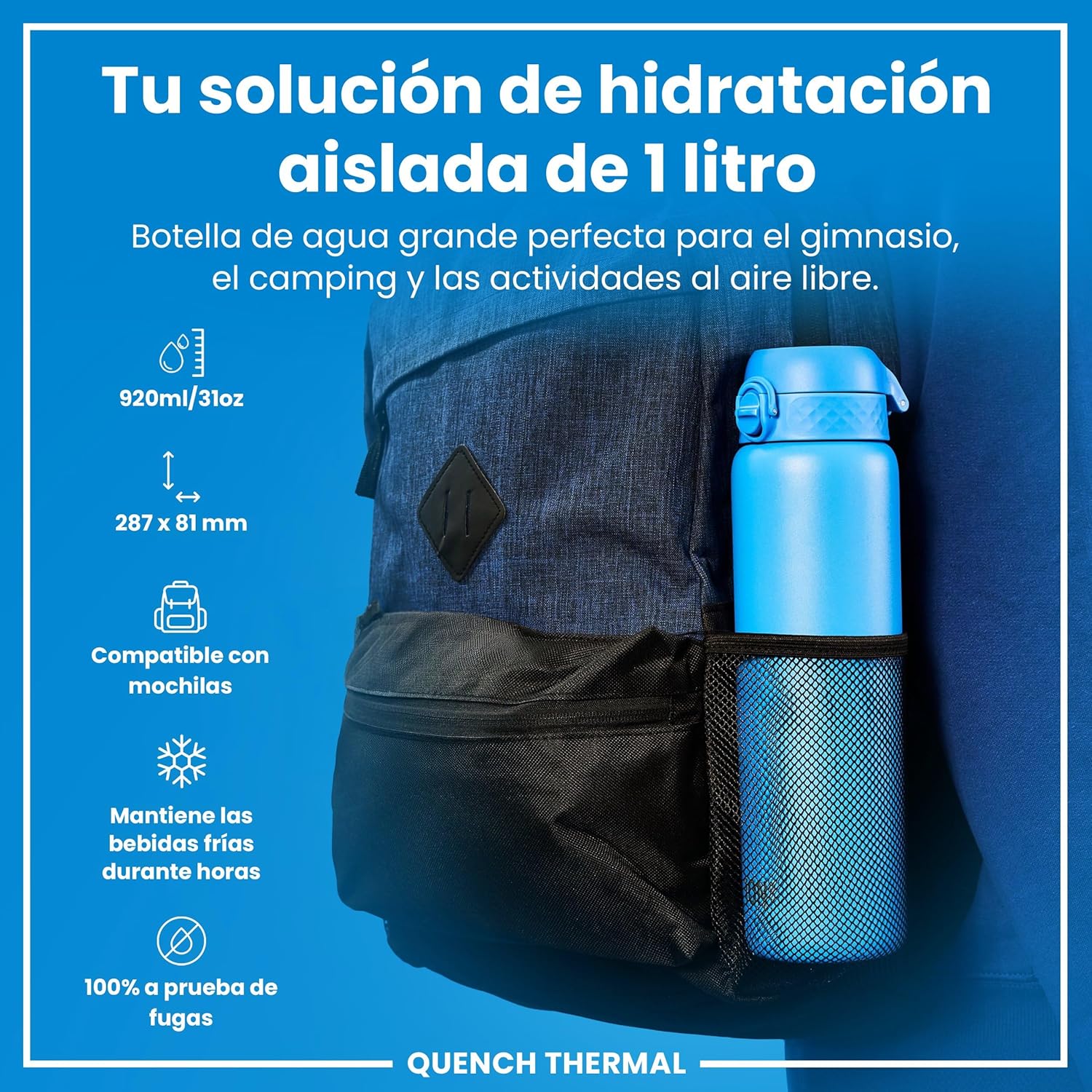 Detalle 2 de Ion8 Botella Térmica 1L Acero Inoxidable 🚶