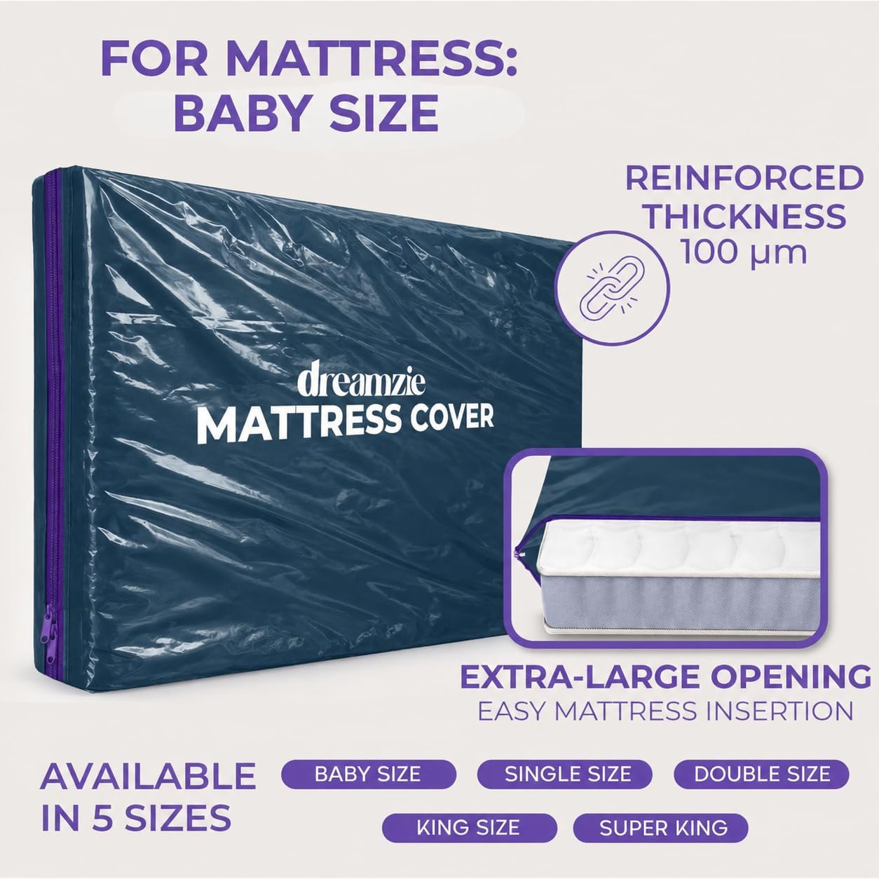 Detalle 2 de Dreamzie Baby Mattress Cover for Moving: Opaque, Tear-Resistant Storage Bag with Zip