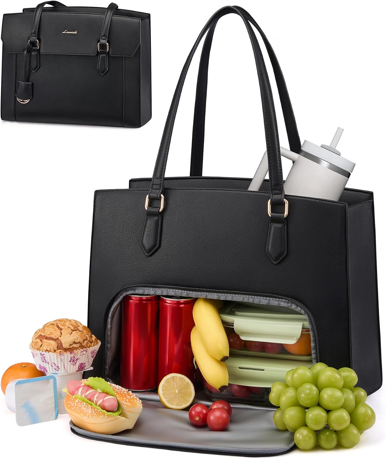 Thumbnail 6 de LOVEVOOK Laptop Handtasche Damen Groß mit isoliertem Lunchfach – elegante PU-Leder Arbeitstasche 15,6 Zoll