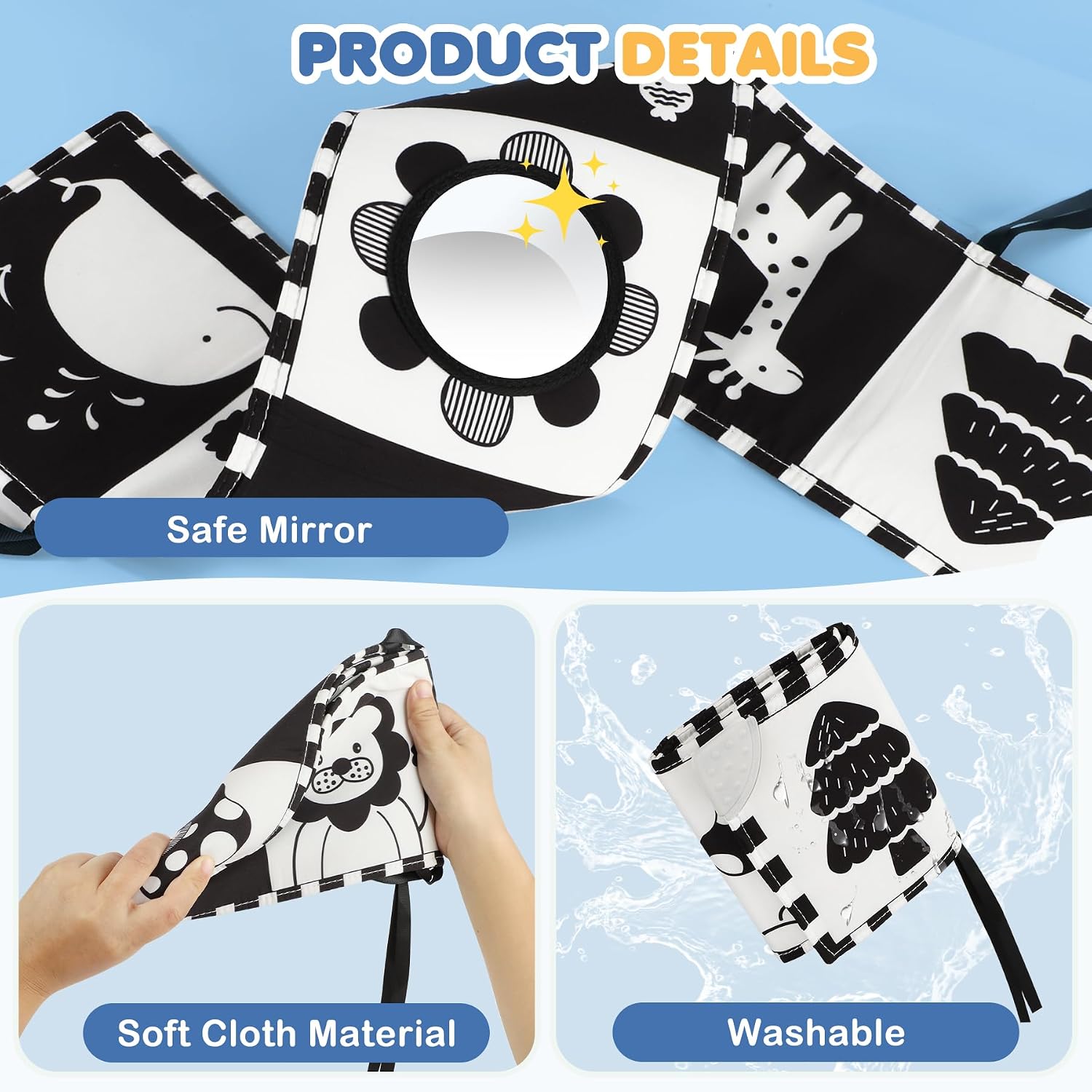 Detalle de Black & White Babybuch Kontrastbuch – Stoffbuch für die visuelle Entwicklung (0–12 Monate)