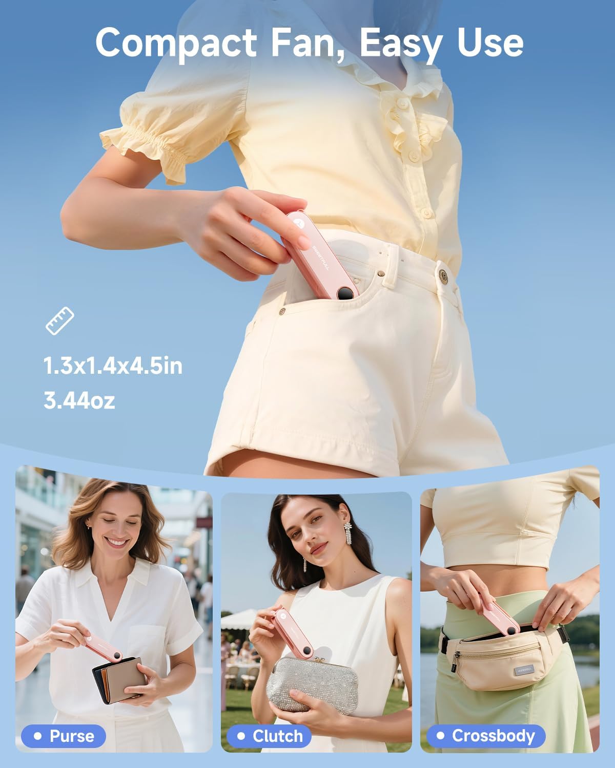 Detalle 2 de SWEETFULL Portable Handheld Mini Fan with LED Display (USB Rechargeable, Foldable, 3-in-1 Fan & Flashlight)