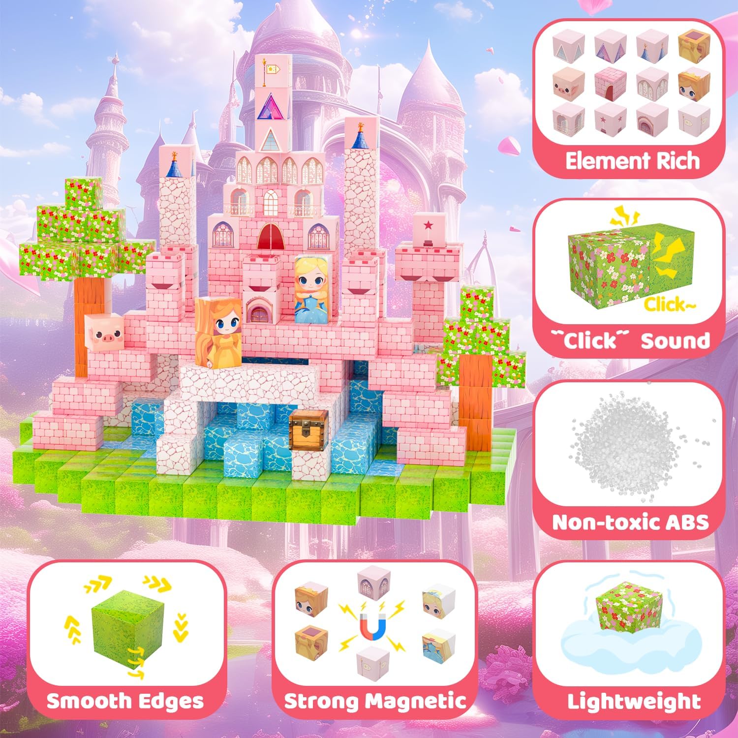 Detalle de CraftyNest Magnetic Blocks Building Toys for Kids – 48 Pieces