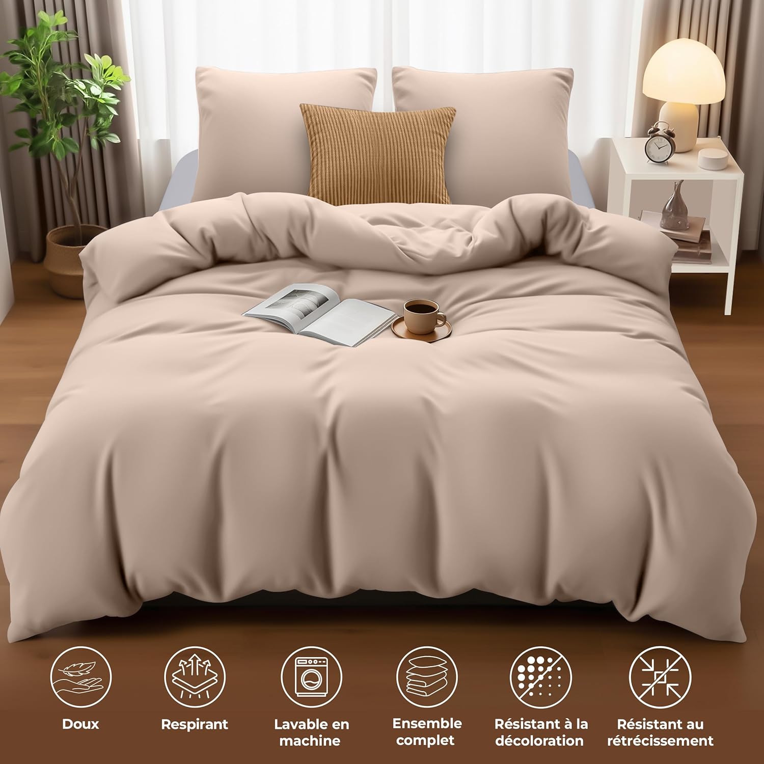Thumbnail 4 de Housse de Couette Utopia Bedding 240x260 cm avec 2 taies 65x65 cm (Beige) – Microfibre brossée douce