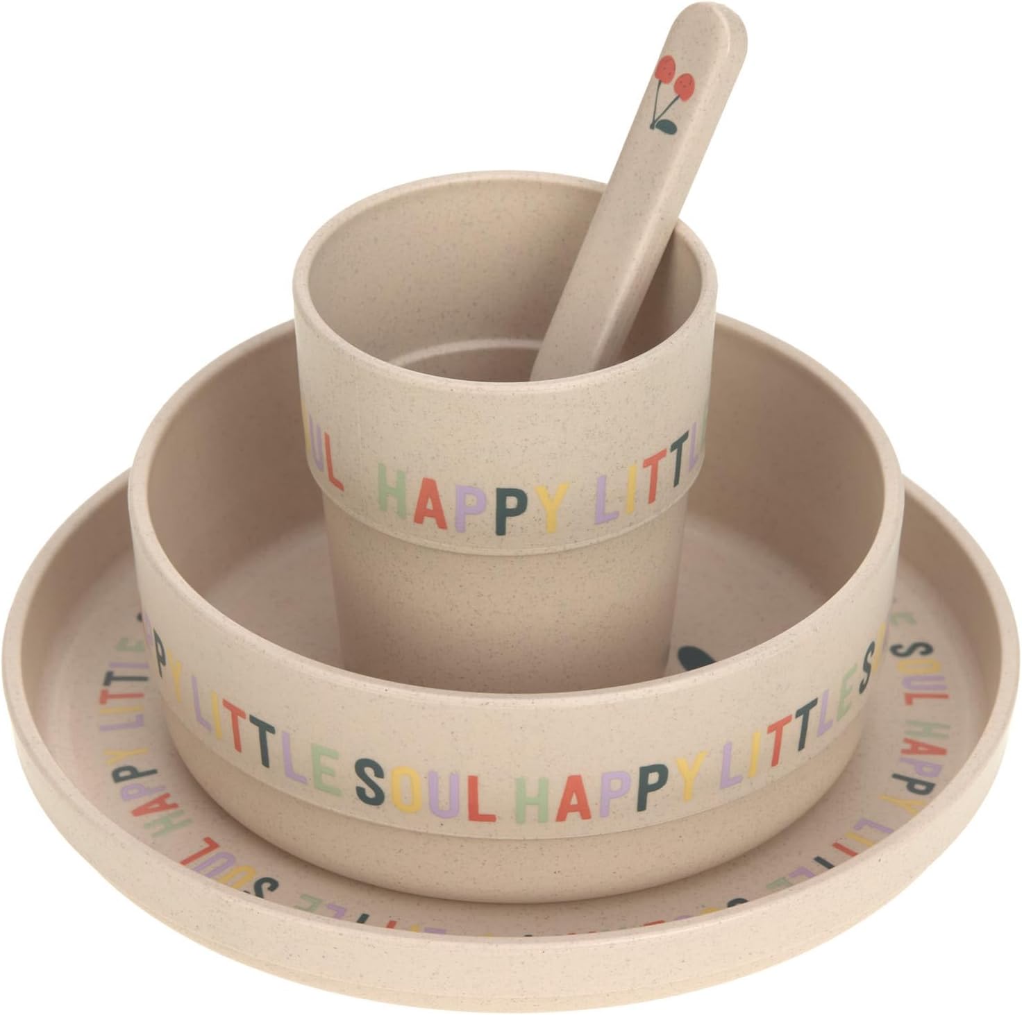 Detalle 2 de LÄSSIG Dish Set Happy Fruits Cherry : ensemble de vaisselle enfant (assiettes, tasses, bols, cuillères) sans BPA