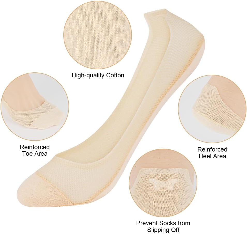 Detalle de OFFCUP No Show Socks for Women, 8 Pairs, Non-Slip Cotton Liners