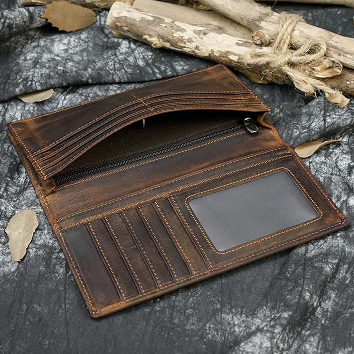 Detalle 1 de LUUFAN men's leather long wallet with 11 card slots