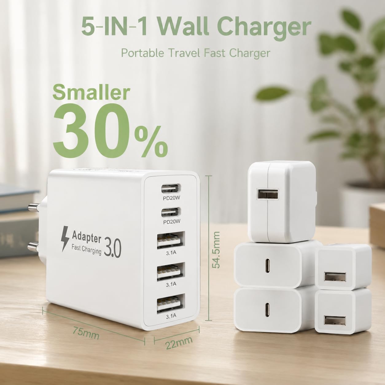 Detalle de Caricatore USB-C Rapido 50W a 5 Porte: stazione di ricarica compatta per dispositivi