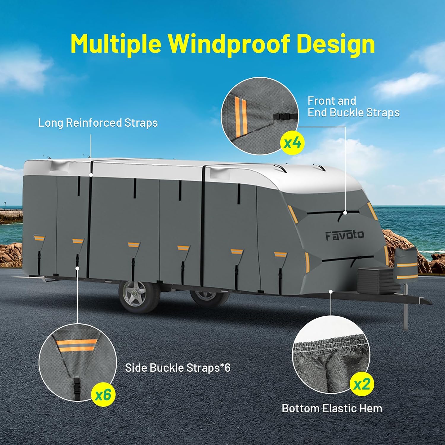 Detalle de Favoto Wohnwagen Abdeckplane 550x250x220 cm – Wasserdicht, Winddicht & Atmungsaktiv (420D Oxford)