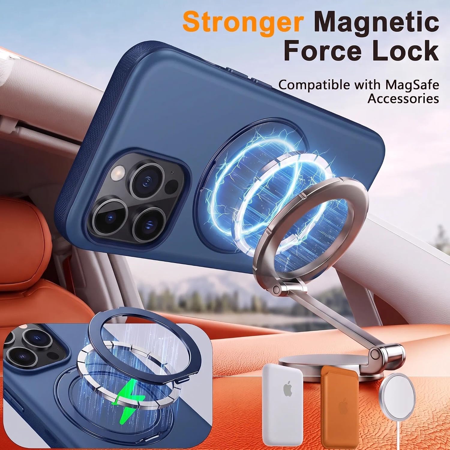 Detalle 2 de Oterkin iPhone 16 Pro Case with 360° Spin Mag-Stand, Blue
