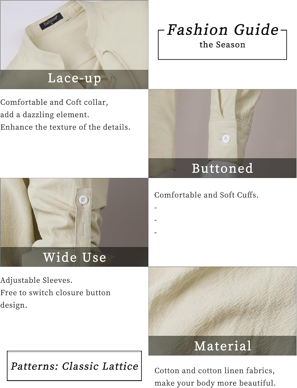 Detalle de Enlision Men's Linen Shirt Classic Lace Up Long Sleeve – Vintage Medieval Inspired