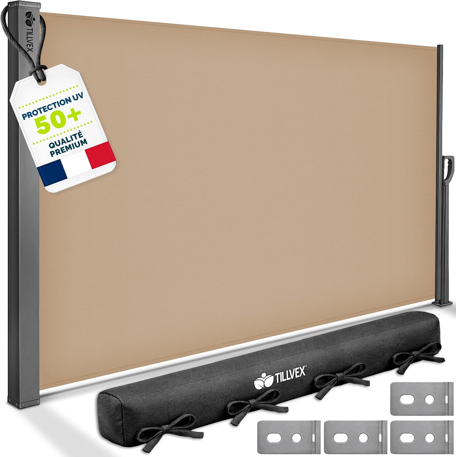 Detalle de tillvex® Store latéral extensible 200 x 300 cm opaque avec housse de protection (support mural)