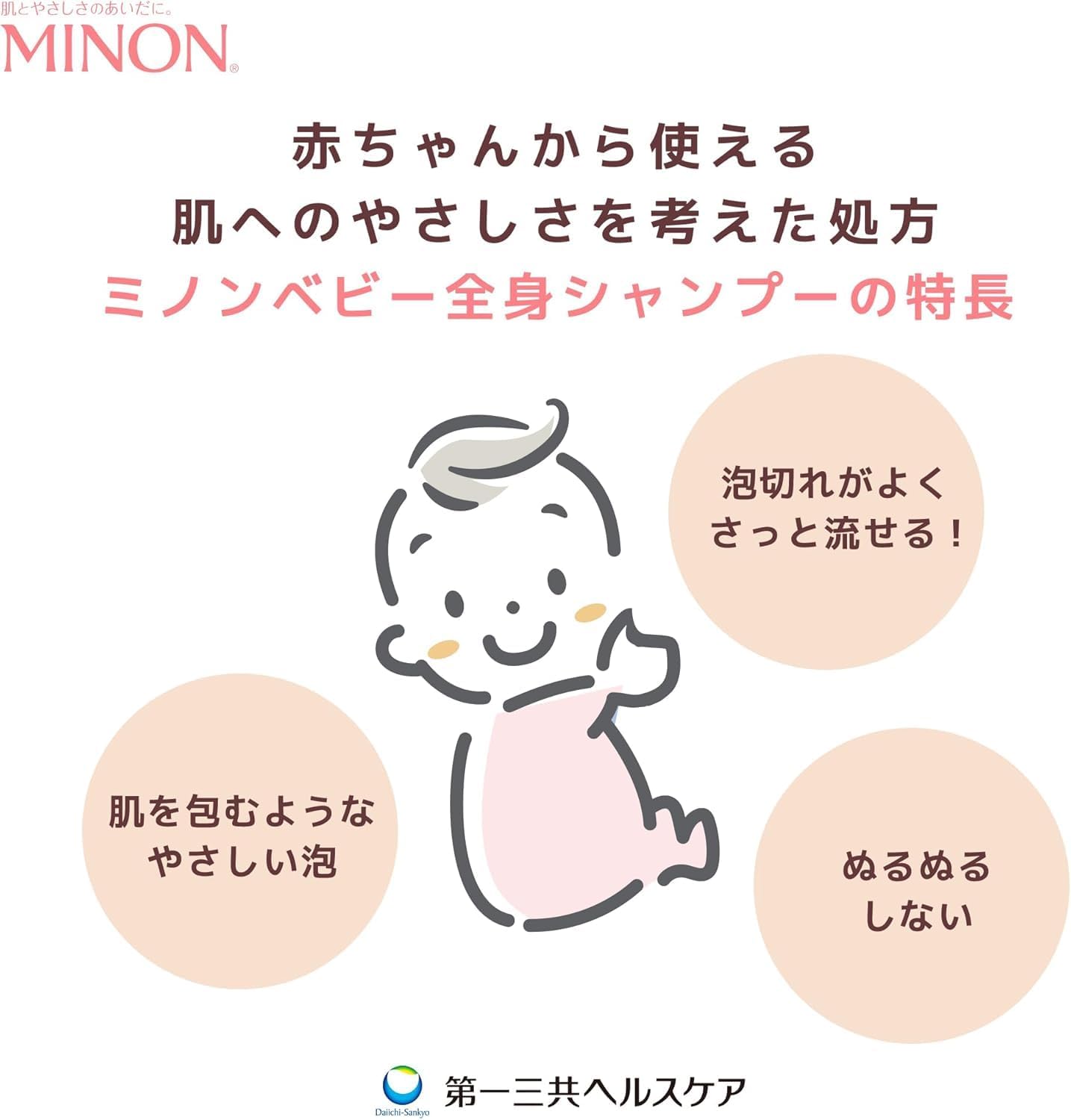 Detalle de ミノン ベビー全身シャンプー 詰め替え用 300mL×2個セット 泡タイプ・無香料