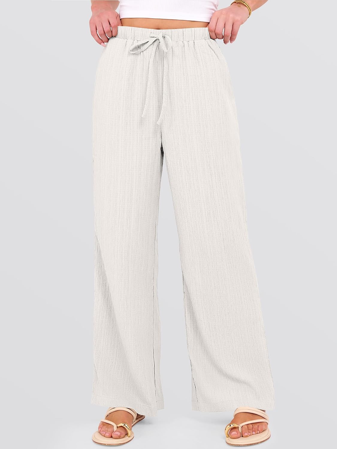 Thumbnail 1 de ANRABESS Women’s Wide Leg Beach Pants with Elastic Waist and Pockets