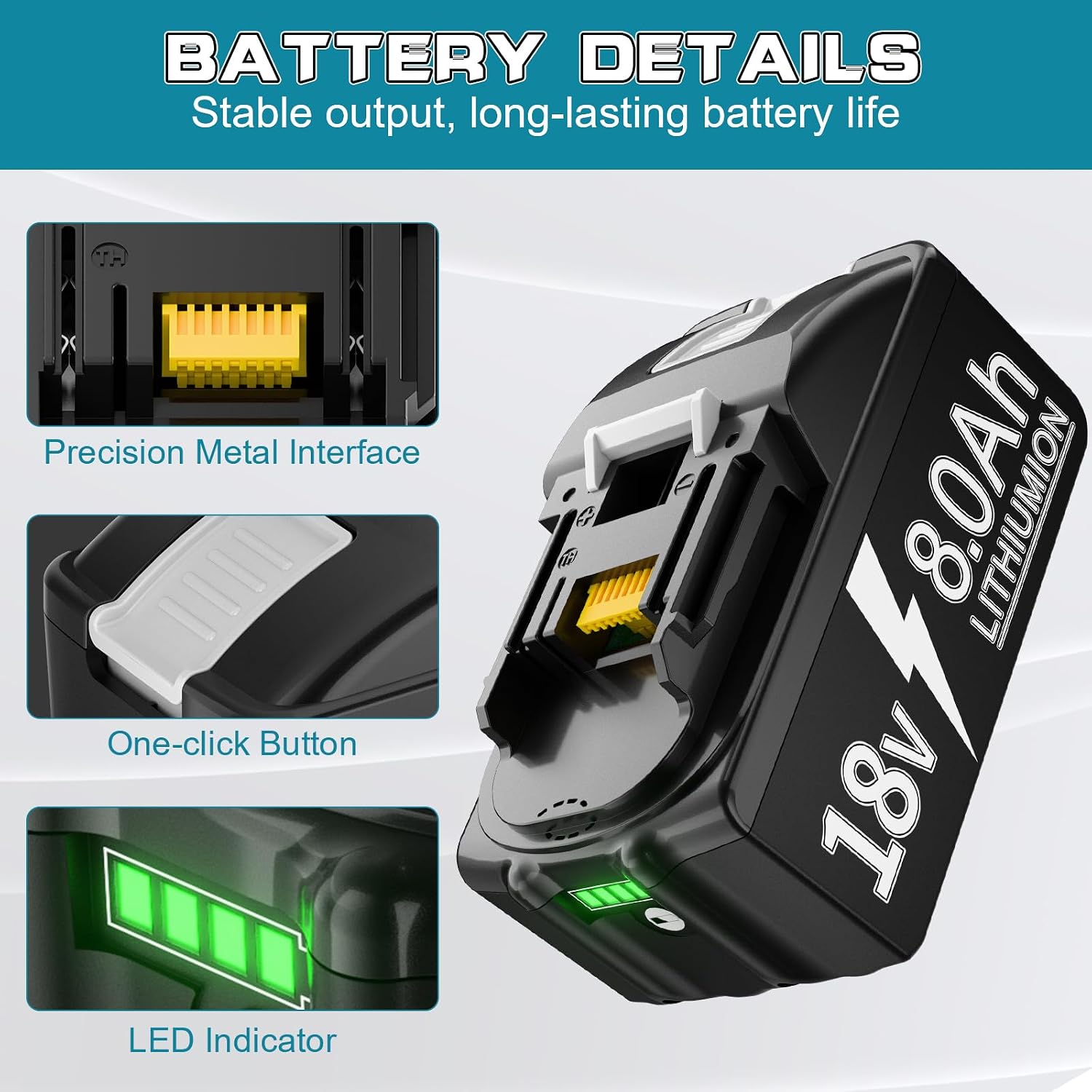 Detalle de 4× 18V 8.0Ah Li‑Ion Ersatzakku für Makita 18V + 6A DC18RD Dual-Port Ladegerät (für BL1850/BL1860 & mehr)