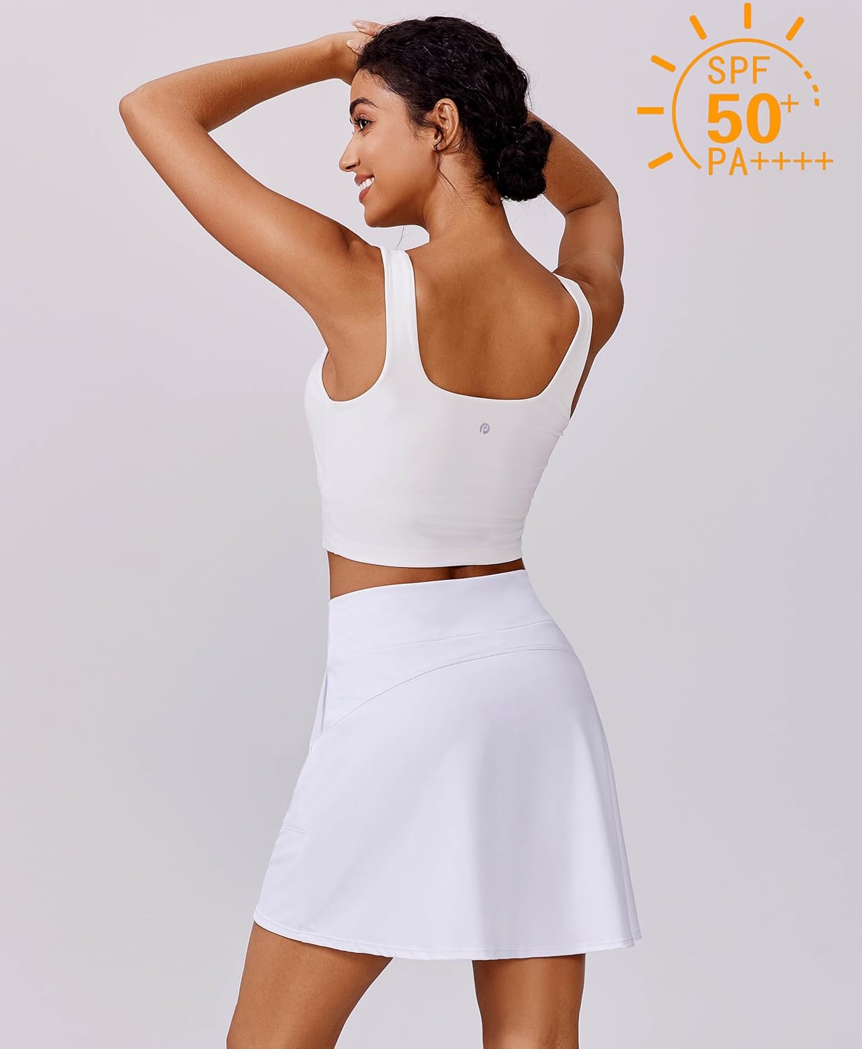 Detalle de PINSPARK 17" Golf Skorts for Women — High-W waist, UPF 50+, 4 Pockets, Quick-Dry Athletic Skirt