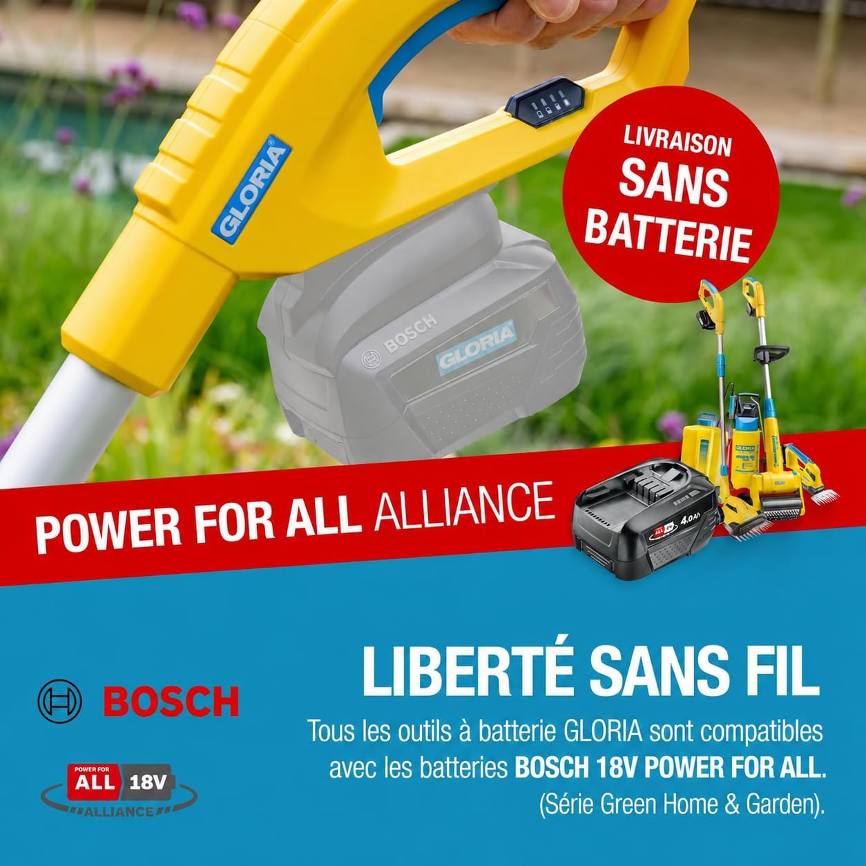 Detalle de GLORIA MultiBrush li-on – Outil 11-en-1 sans batterie, compatible Bosch 18V
