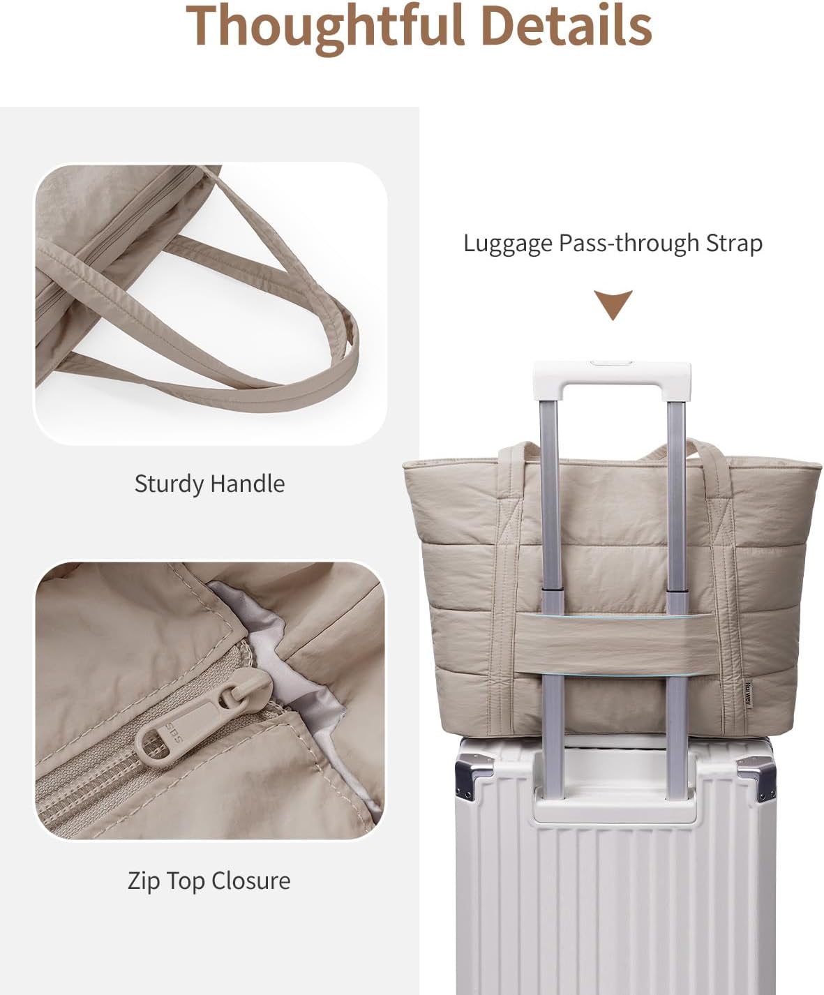 Thumbnail 5 de Narwey Quilted Puffer Tote Bag for Women with Cup Holder and Padded 15.6" Laptop Compartment