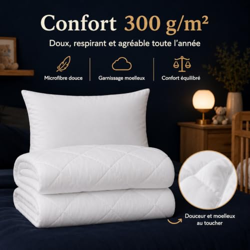 Detalle de SOHYGGE Pack Couette Enfant 100 x 135 cm + Oreiller 35 x 55 cm – 4 Saisons, OEKO-TEX – Lavable 60°C pour lit 70 x 140 cm