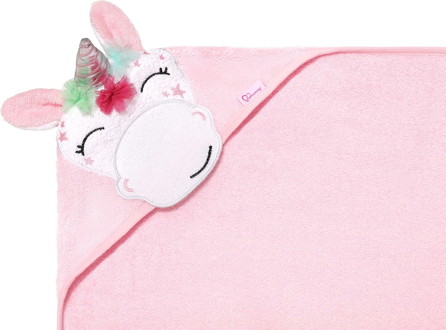 Detalle de Be Mammy Serviette à Capuche en Coton Bébé 95x95 cm Rose - Licorne