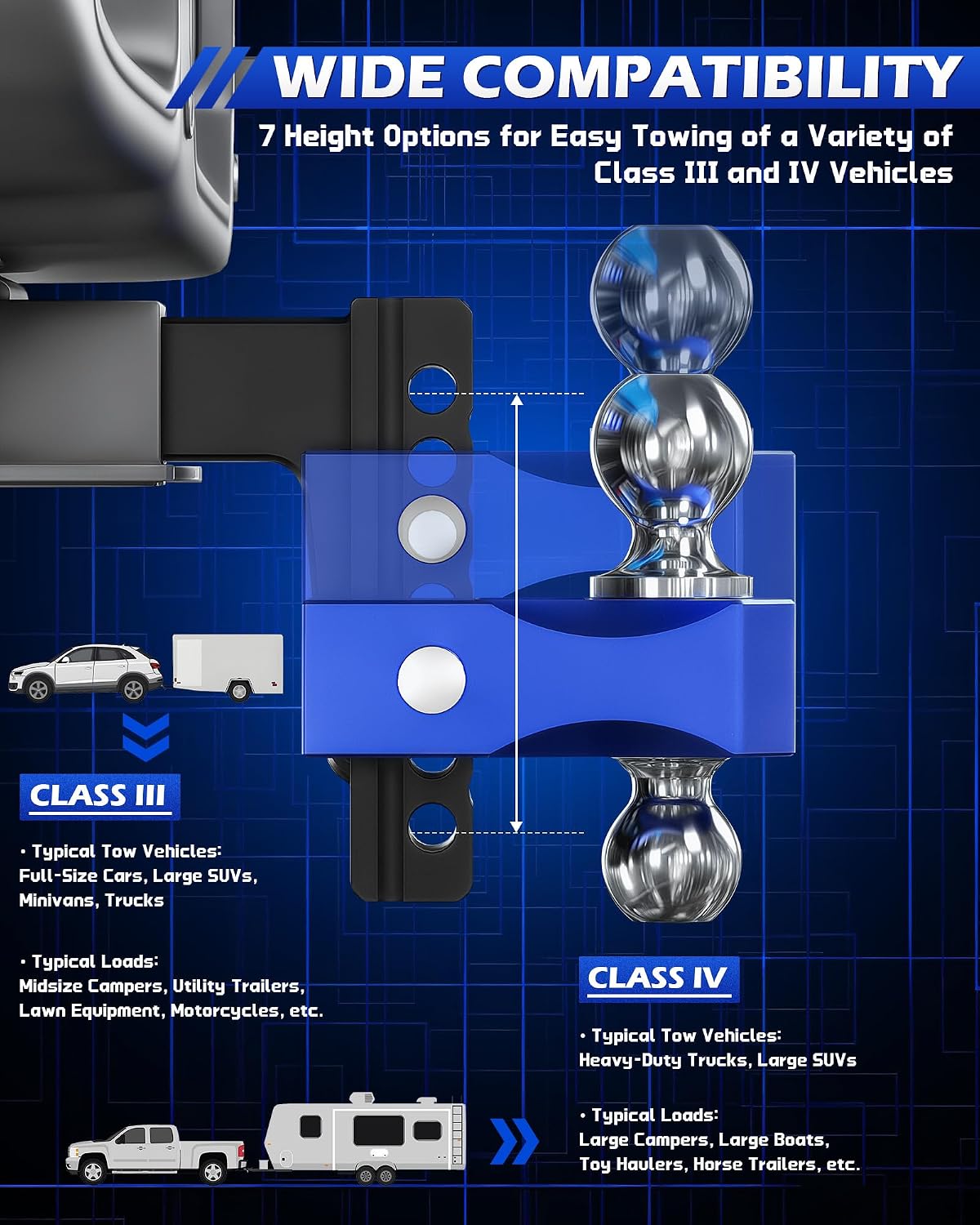 Detalle 2 de Orion Motor Tech Adjustable Trailer Hitch 12500 lb