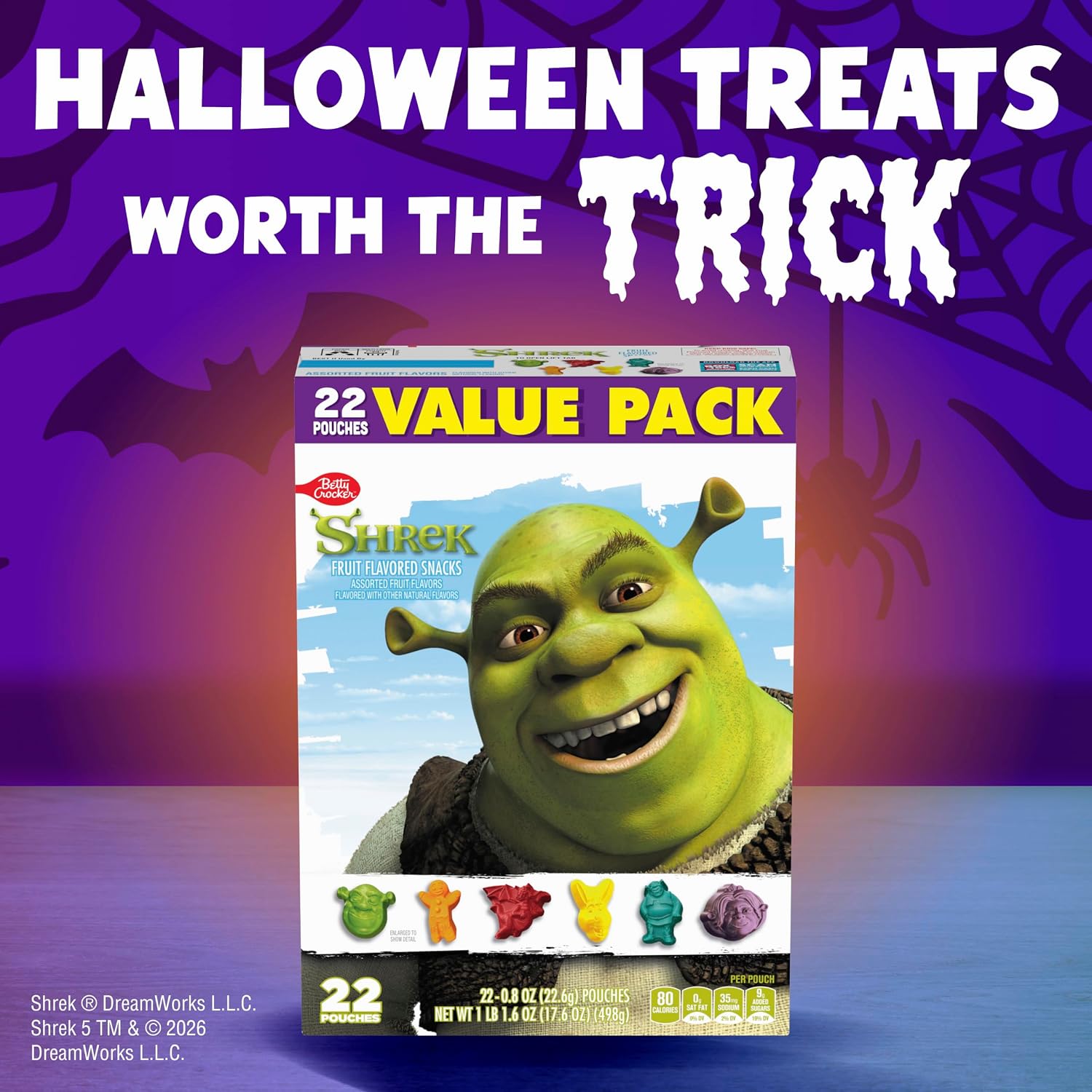 Detalle 2 de Betty Crocker Shrek Fruit Flavored Snacks, 22 Pouches, Gluten-Free, 17.6 oz