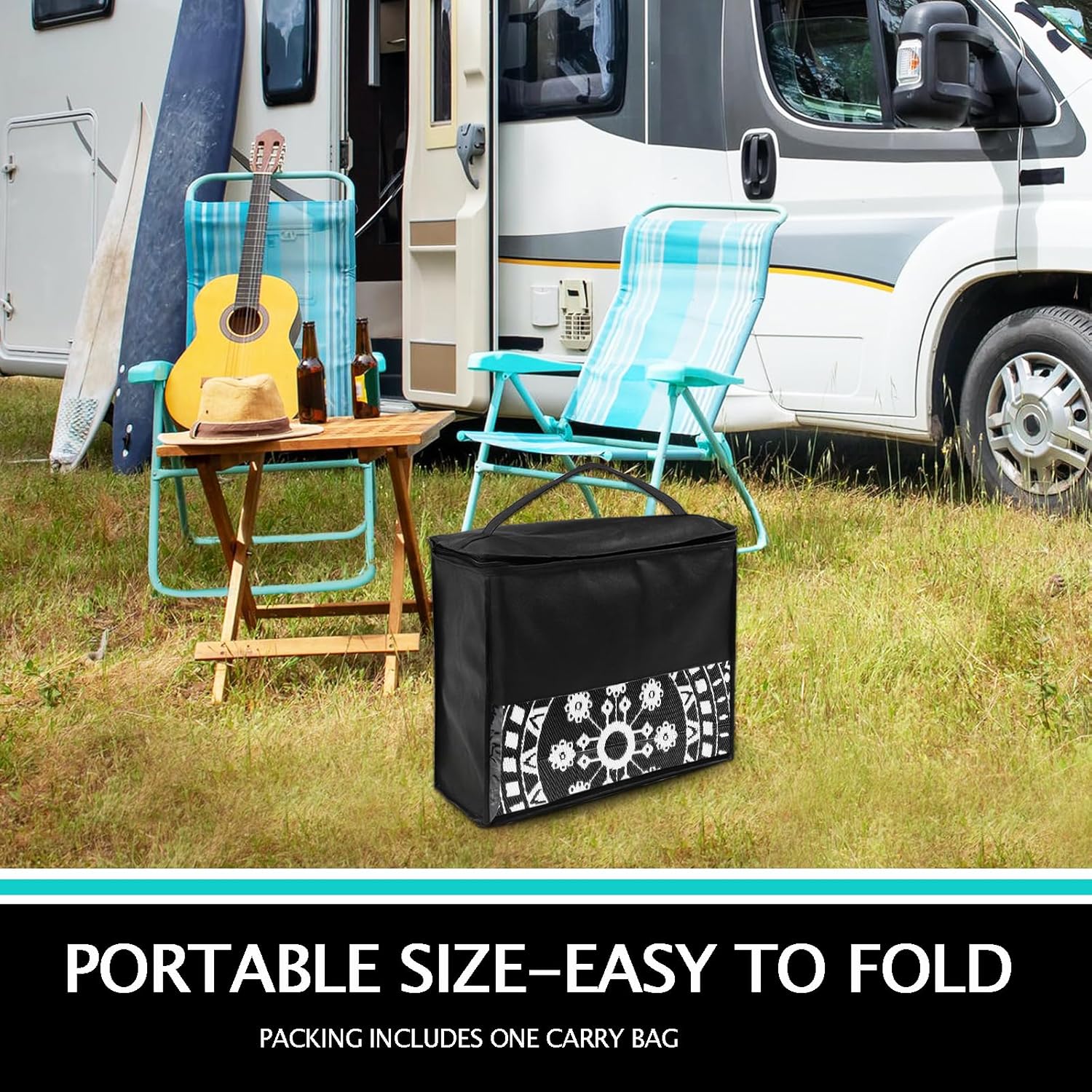 Thumbnail 6 de Capslpad 150cm Round Outdoor Rug (Reversible, Waterproof, Plastic Straw) for Patio, RV & Camping