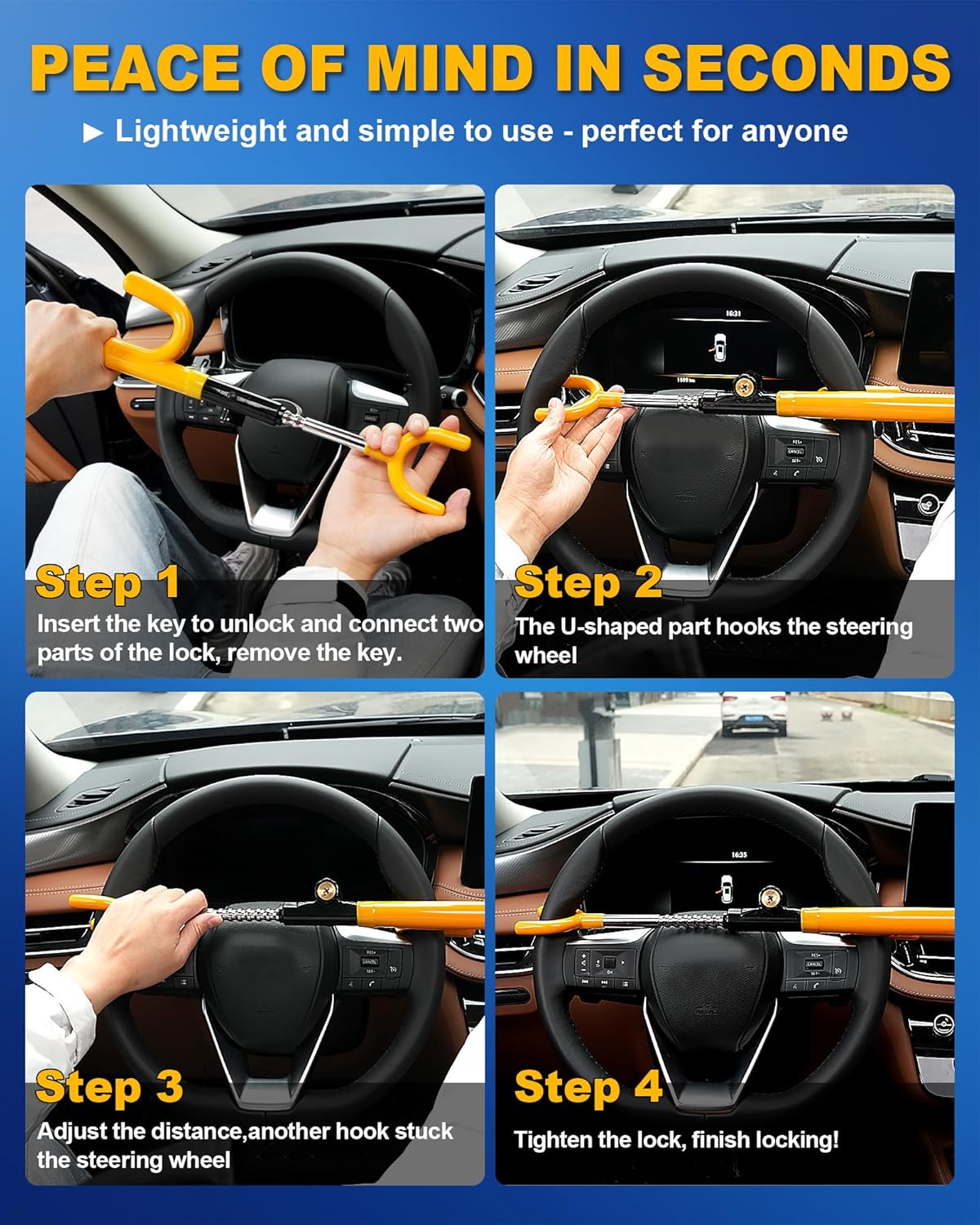 Detalle 2 de Tevlaphee steering wheel lock 35 cm universal