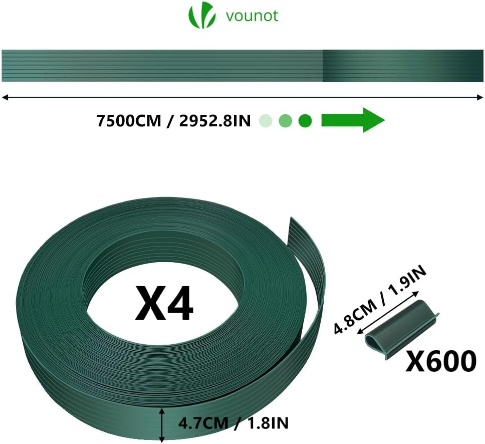 Thumbnail 3 de vounot Kit de lamelles occultantes PVC 300 m x 4,7 cm avec 600 clips – Brise-vue pour clôtures grillagées