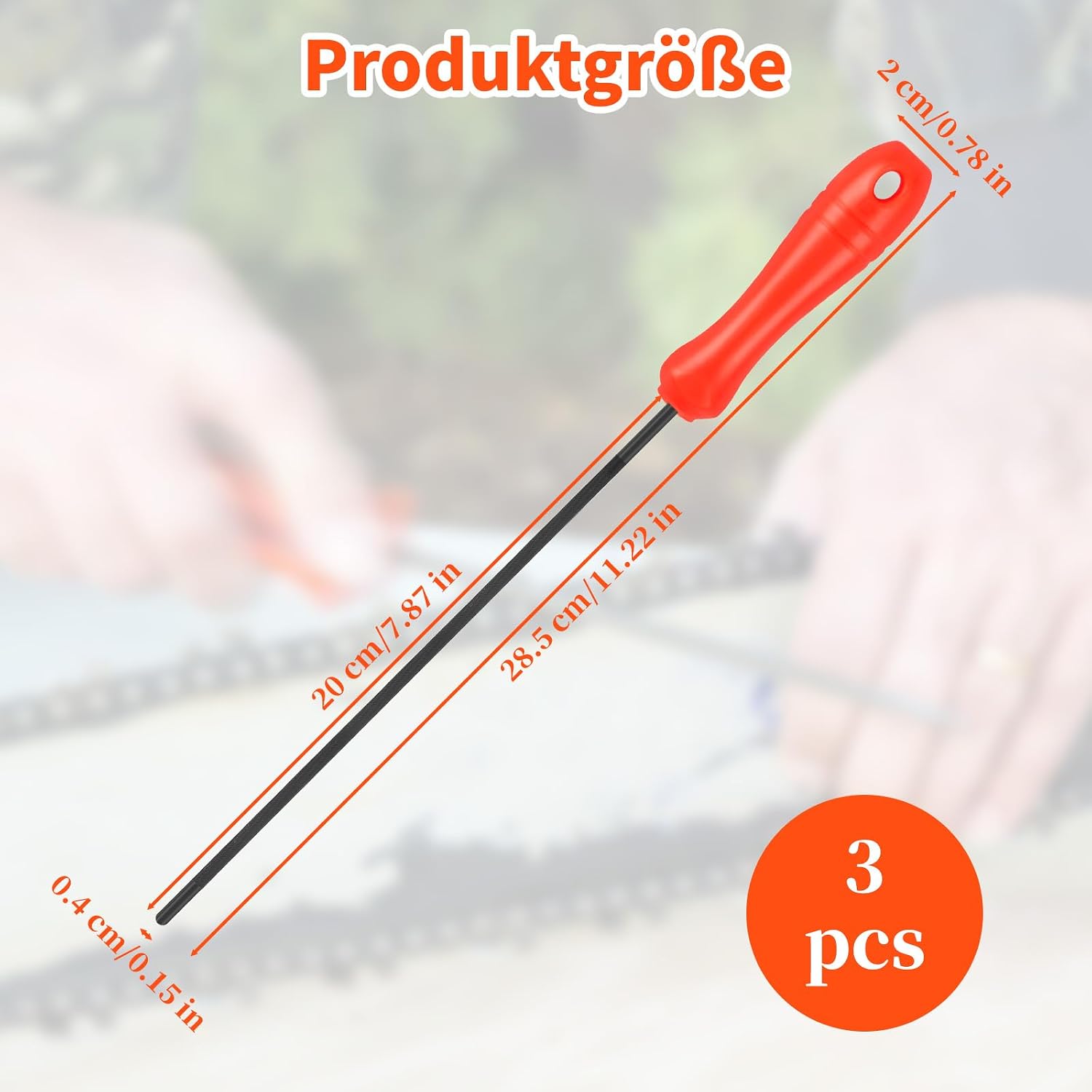 Thumbnail 1 de 3 Stück 5/32 Zoll Kettensägenketten-Schärffeile – Rundfeile mit Kunststoffgriff