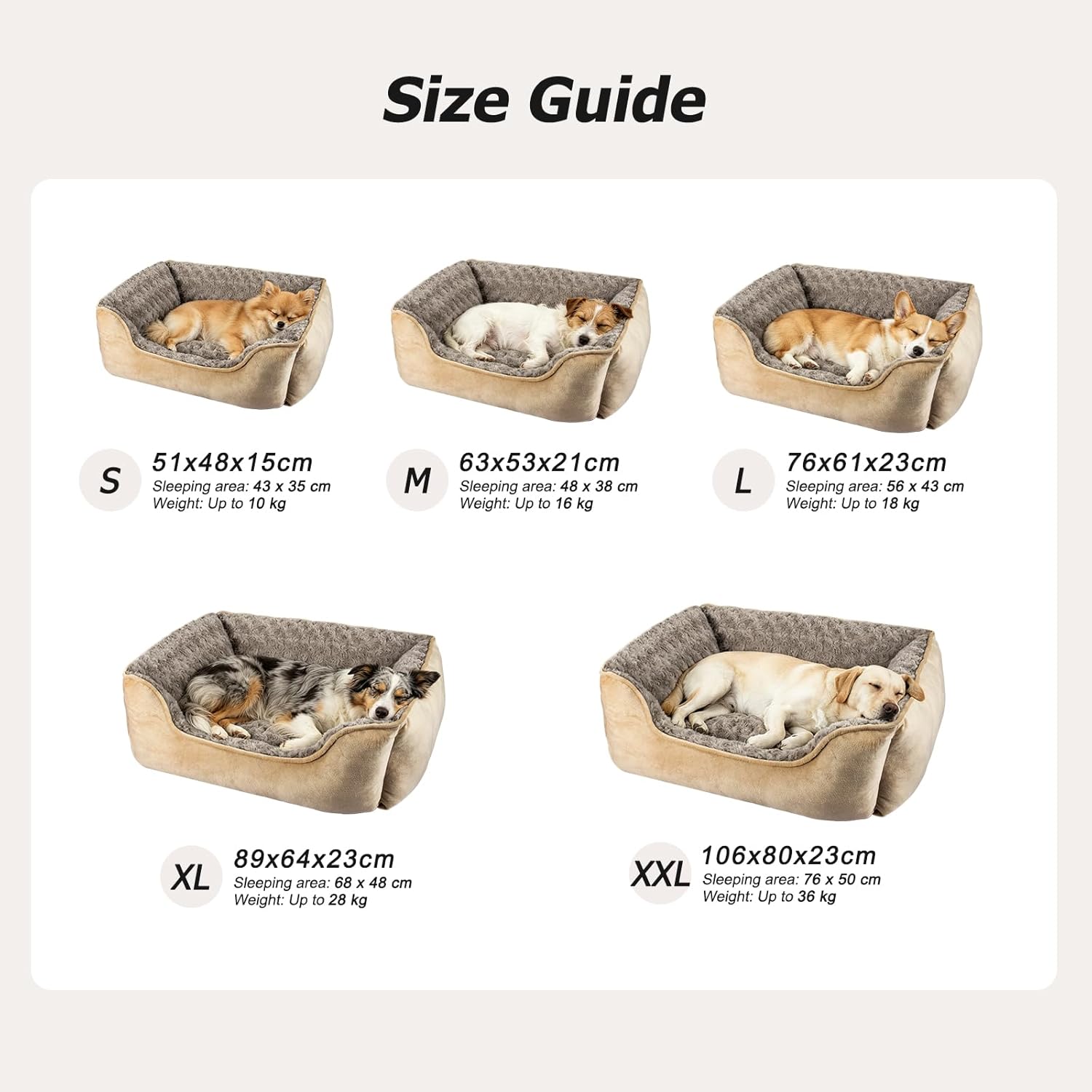 Detalle de JOEJOY Dog Bed Washable Large – Calming, Anti-Anxiety Plush Rectangular Mattress for Dogs (Beige)