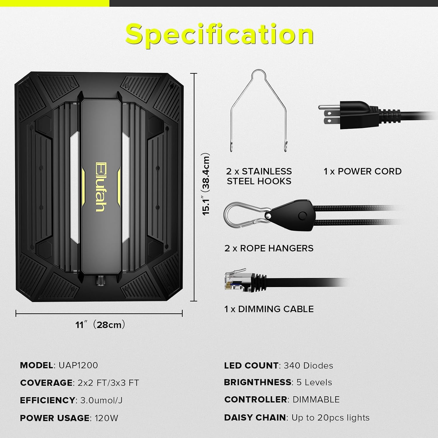 Detalle 2 de ELUFAH UAP1200 120W Full-Spectrum LED Grow Light, Dimmable